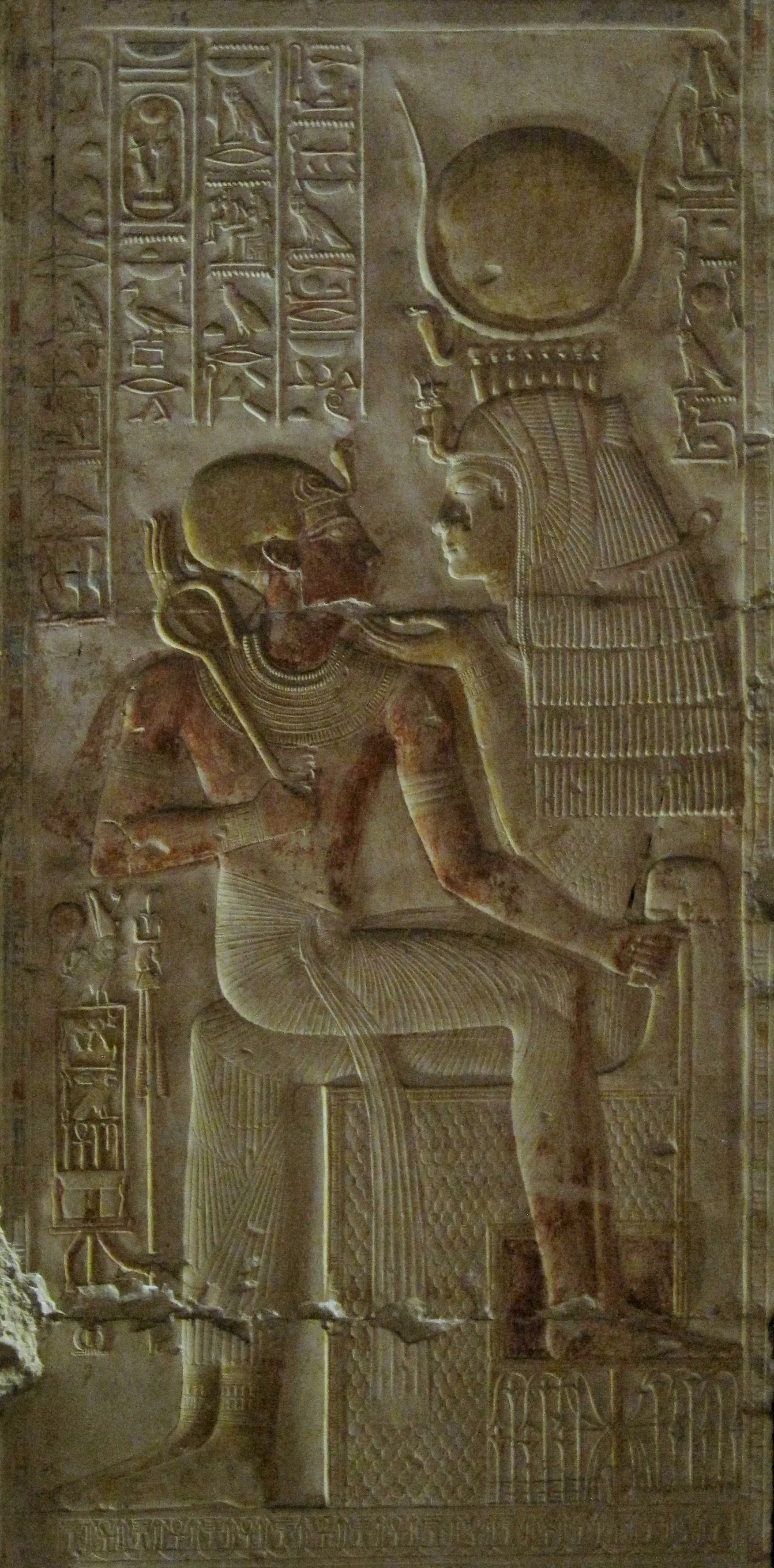 Figure 23. Aset holds the king, Seti I, in her lap, thirteenth century BCE