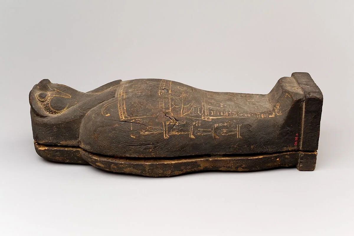 Figure 49. Outer Coffin and corn mummy with Osiris mask Late Period–Ptolemaic Period 400–200 BC