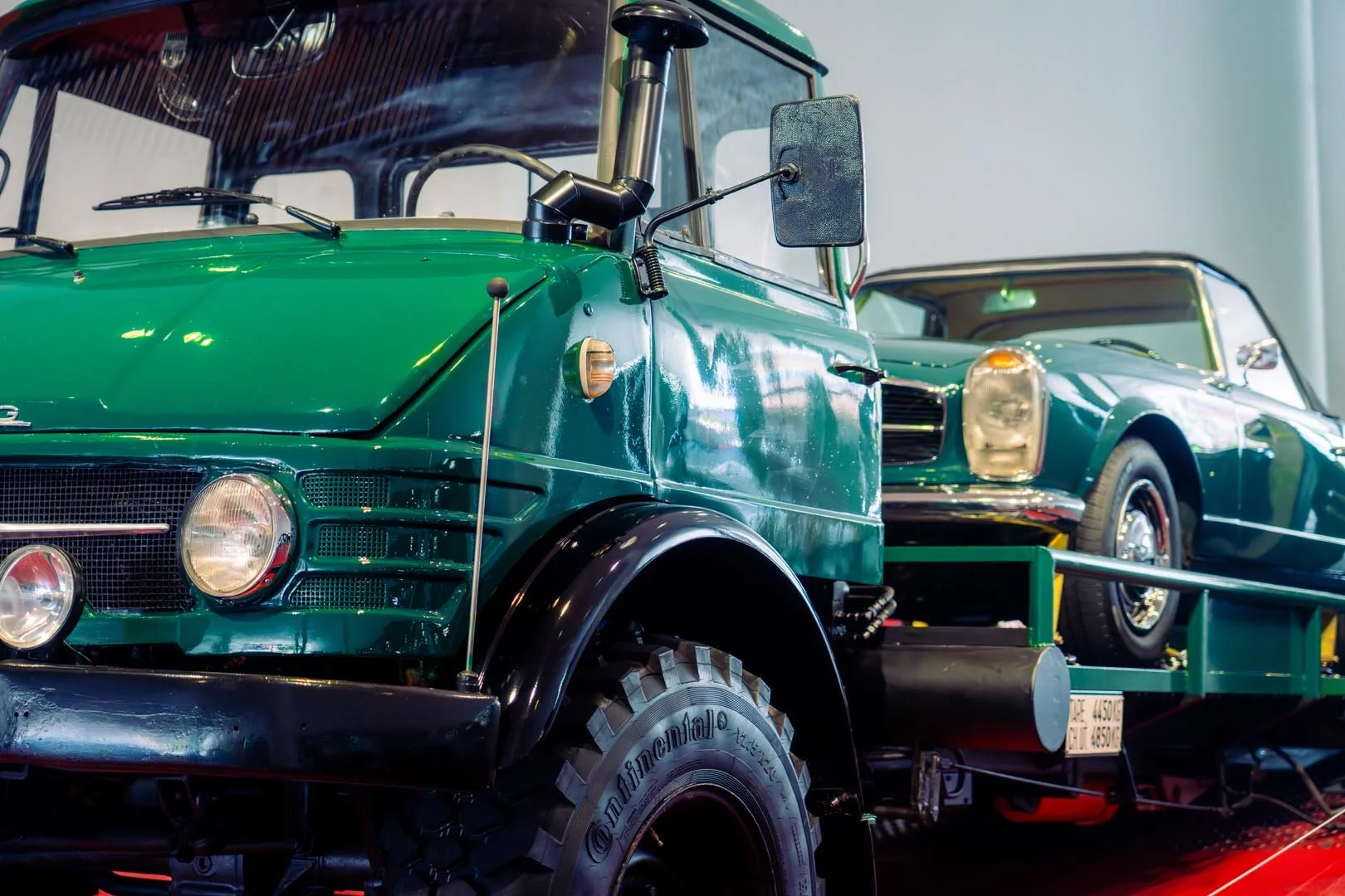 This 1966 Mercedes-Benz Unimog takes center stage at our entrance…