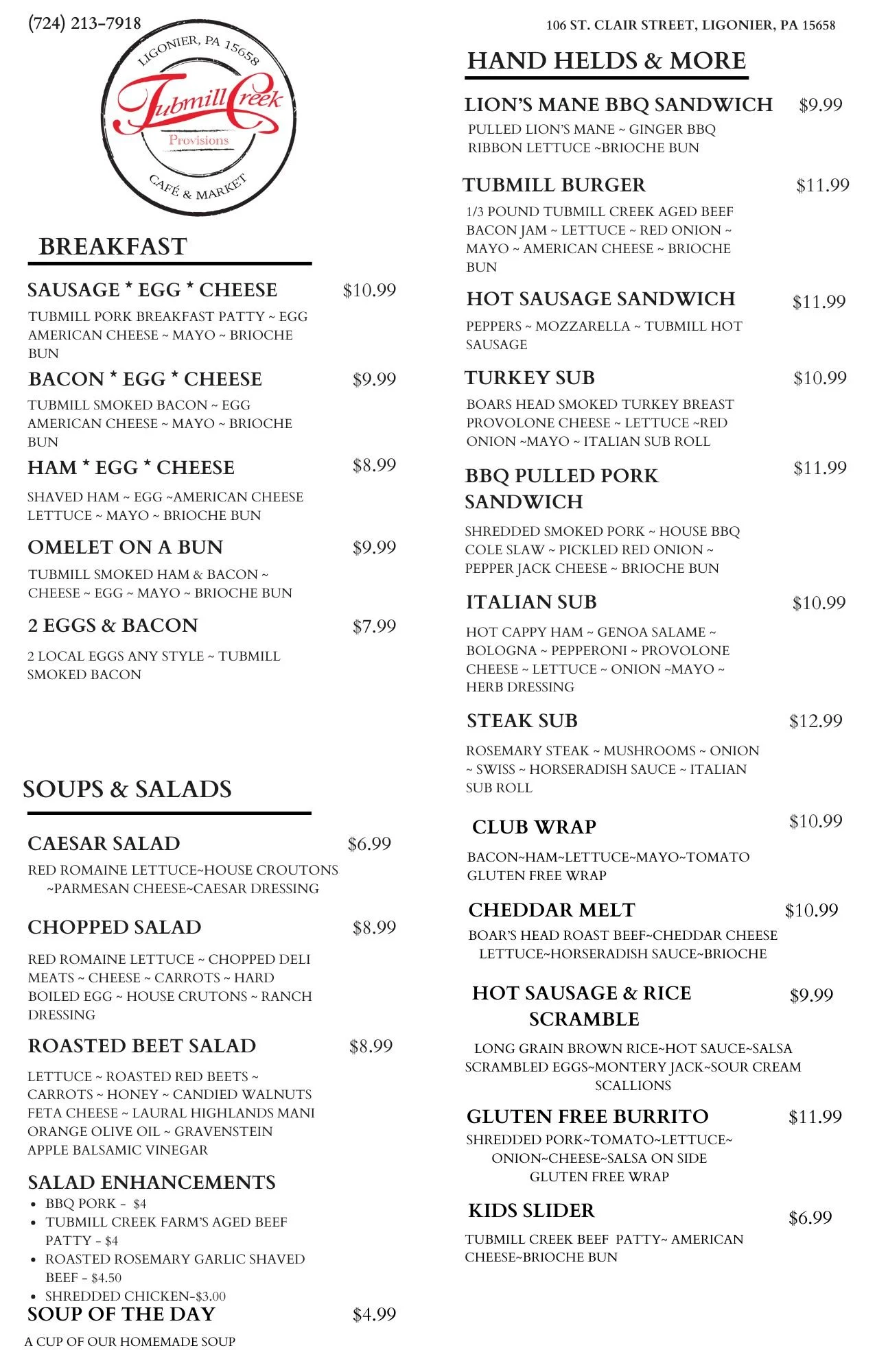 Today's Menu — Tubmill Creek Provisions