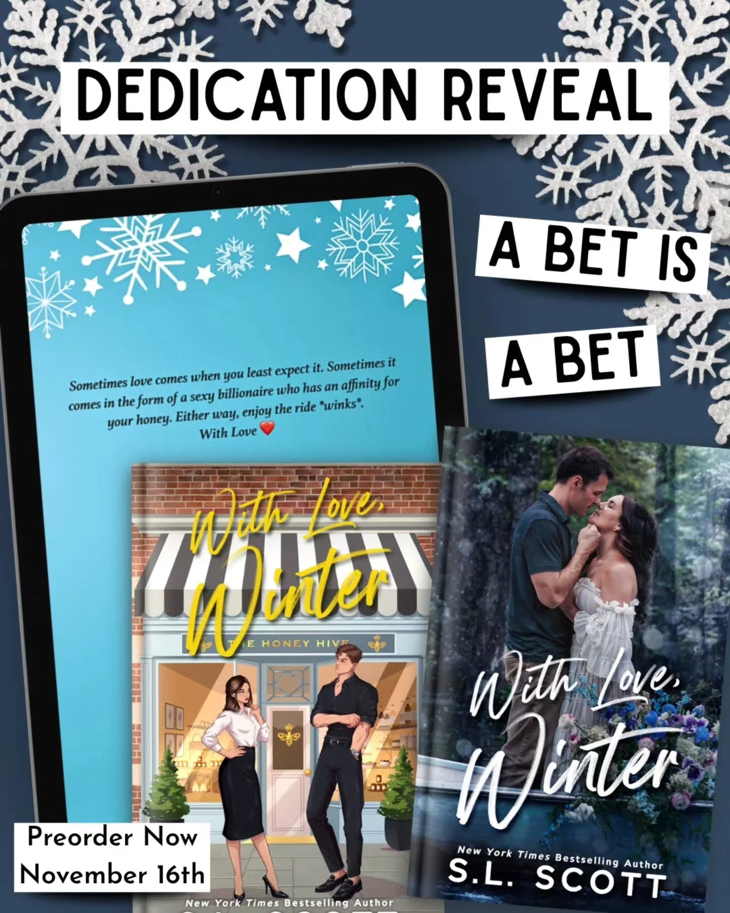 Sometimes love comes when you least expect it. Sometimes it comes in the form of a sexy billionaire who has an affinity for your honey. Either way, enjoy the ride *winks*. 
With Love ❤️

I can't wait for you to read Winter's book! Release day is so, 