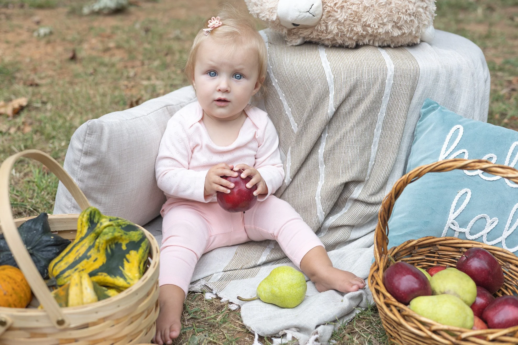 Baby and Fruits and Pumpkins
