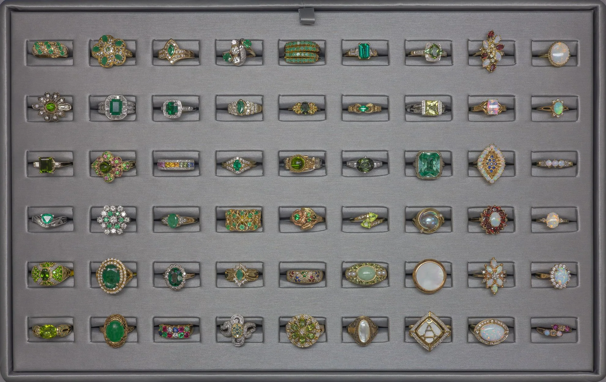 Gold Rings with Green and Opal Stones