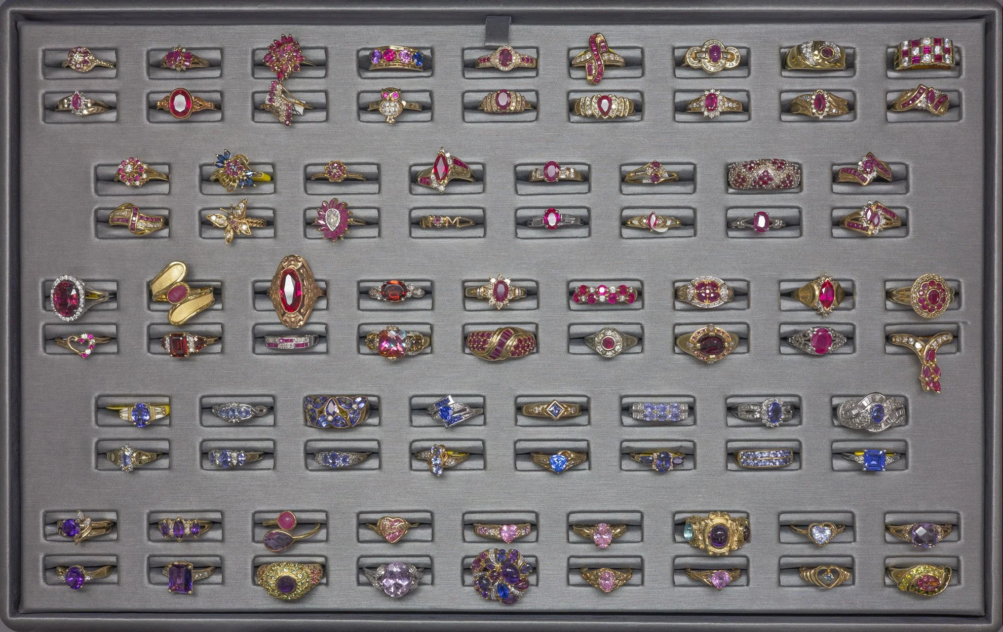 Gold Rings with Pink and Blue Stones