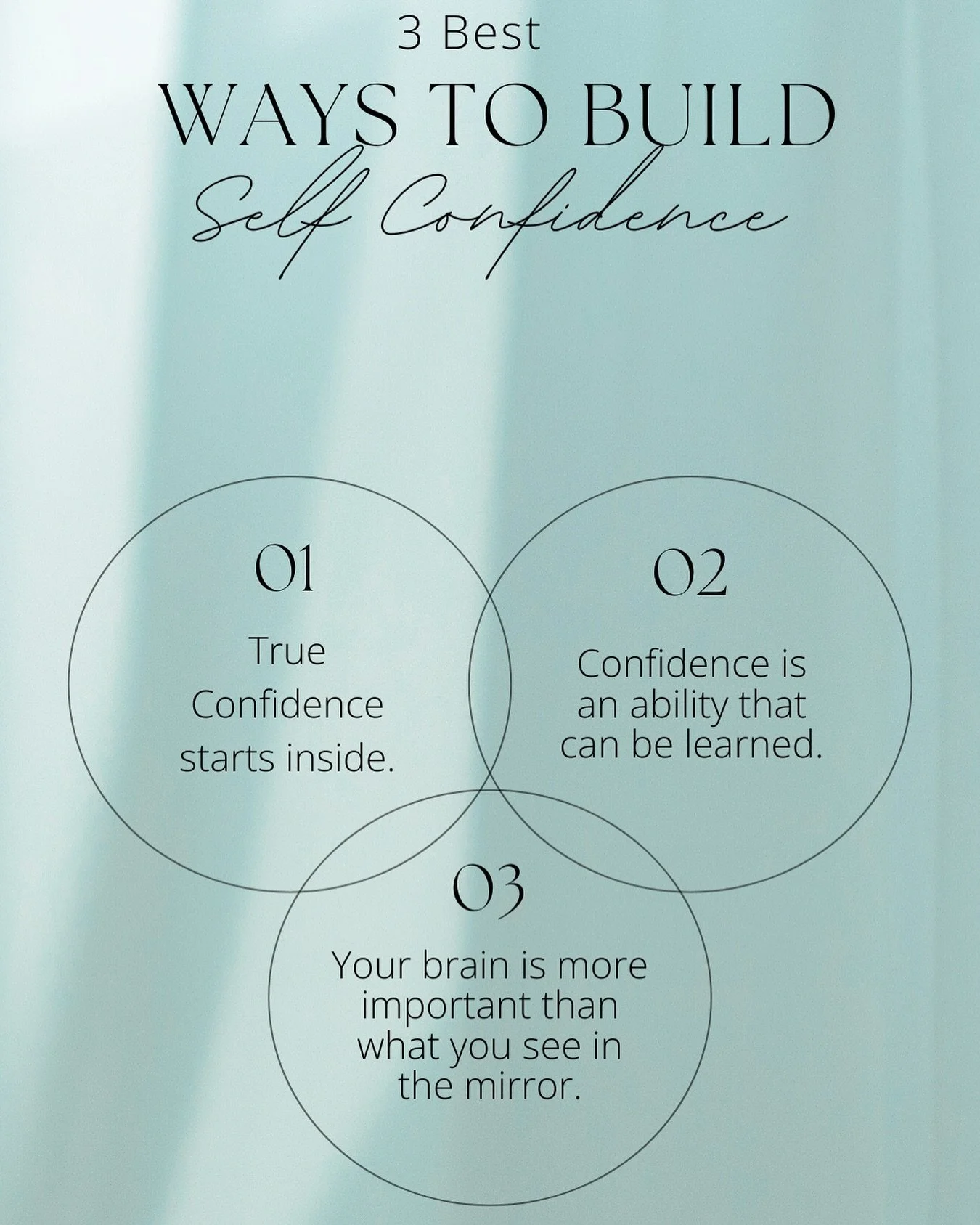 3 Ways to Boost Your Self-Confidence 💪

Feeling low on self-esteem lately? Try these tips to build your confidence from the inside out:

1. Practice positive self-talk. Be kind to yourself and counter negative thoughts with encouraging affirmations.