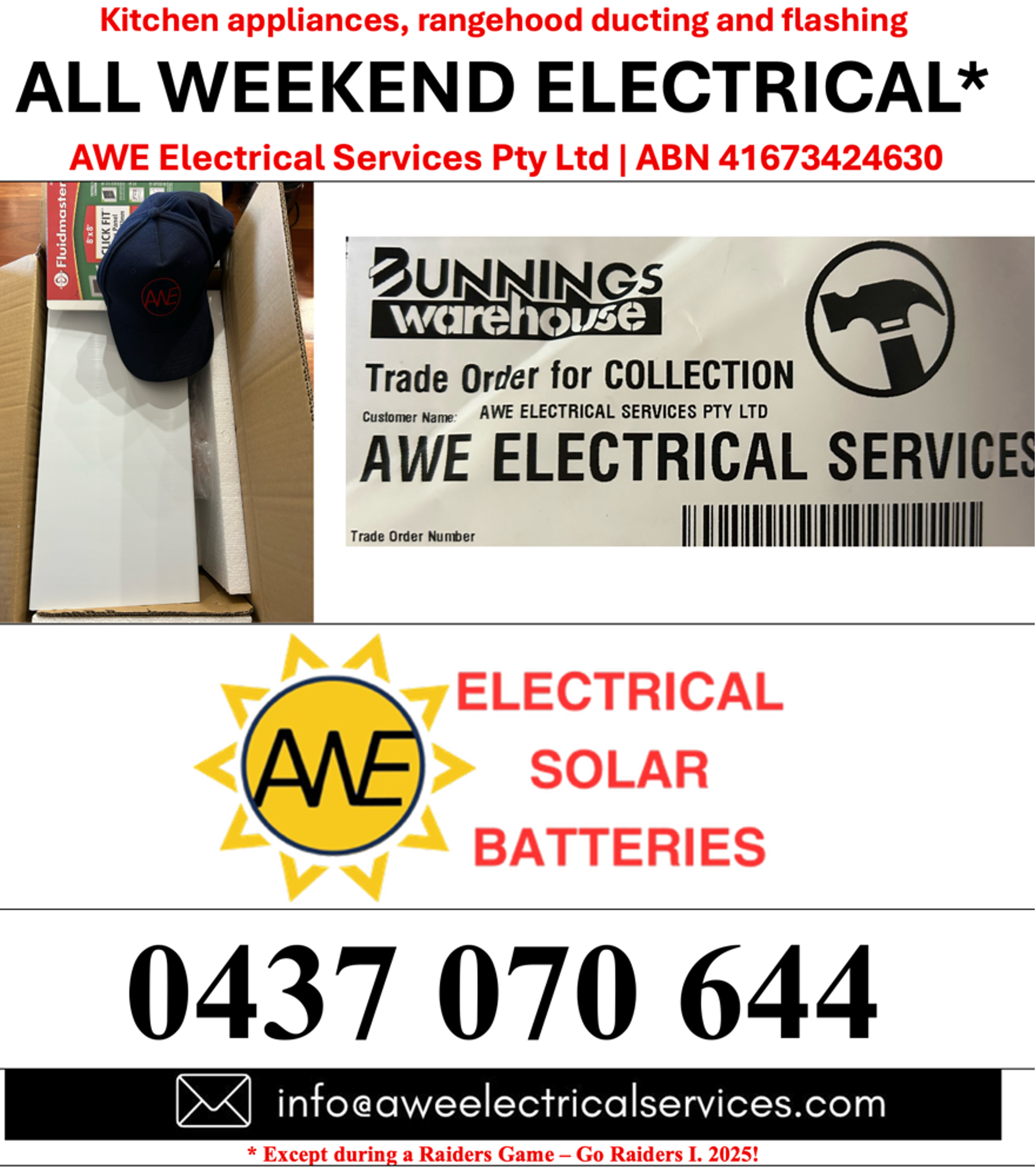 AWE Electrical is open All Week End