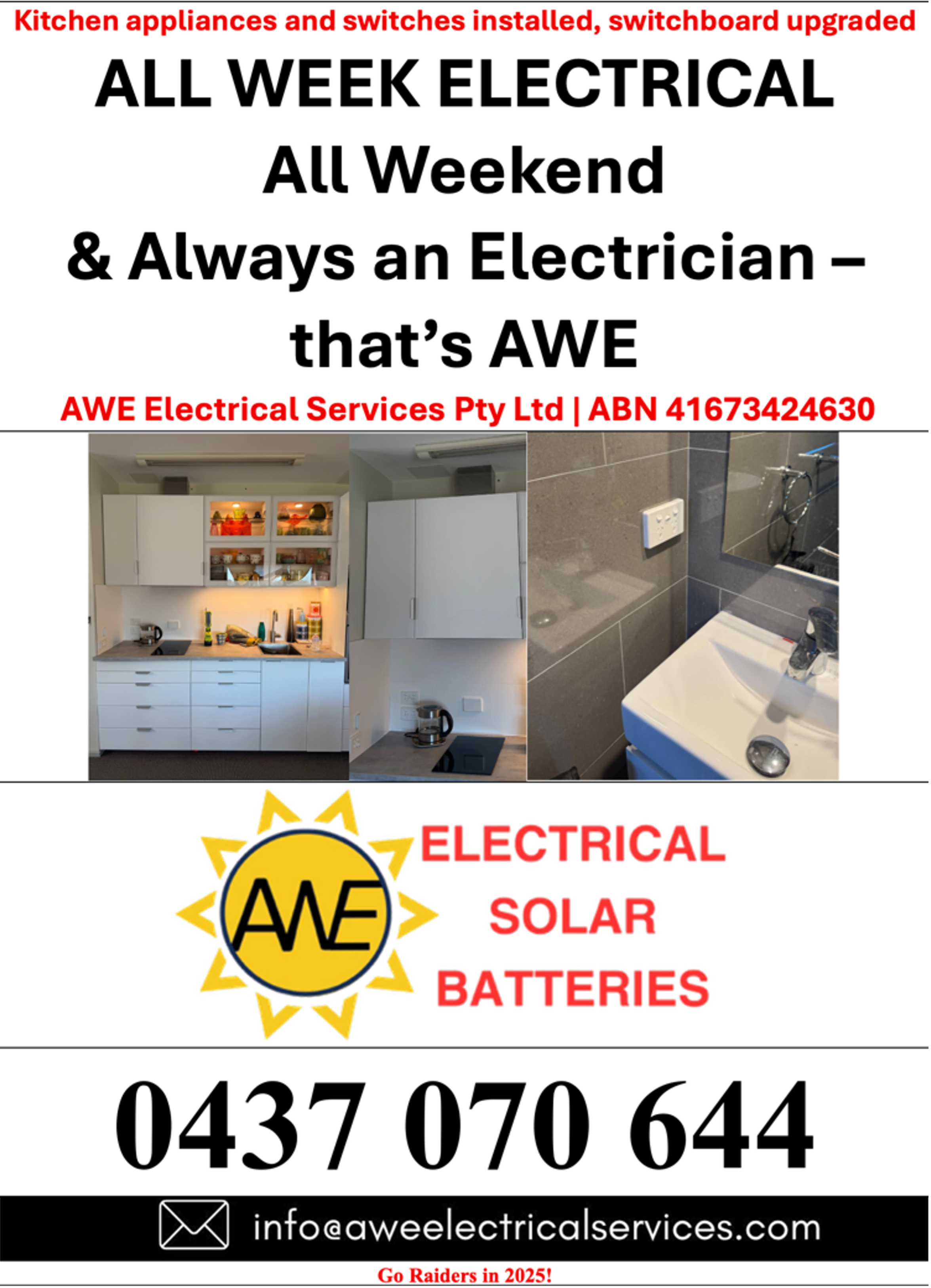 Canberra’s AWE - all week electrical + all weekend + always an electrician!