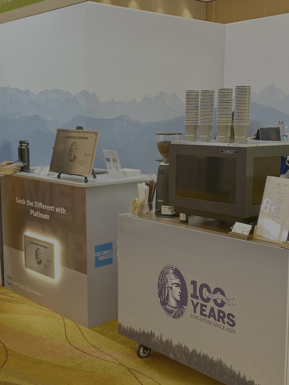 conference conventions Coffee cart live station services Singapore mobile barista catering for conventions, roadshows, corporate parties. Enjoy freshly brewed coffee, espresso, lattes, iced tea, hot chocolate, and custom branding on carts and cups