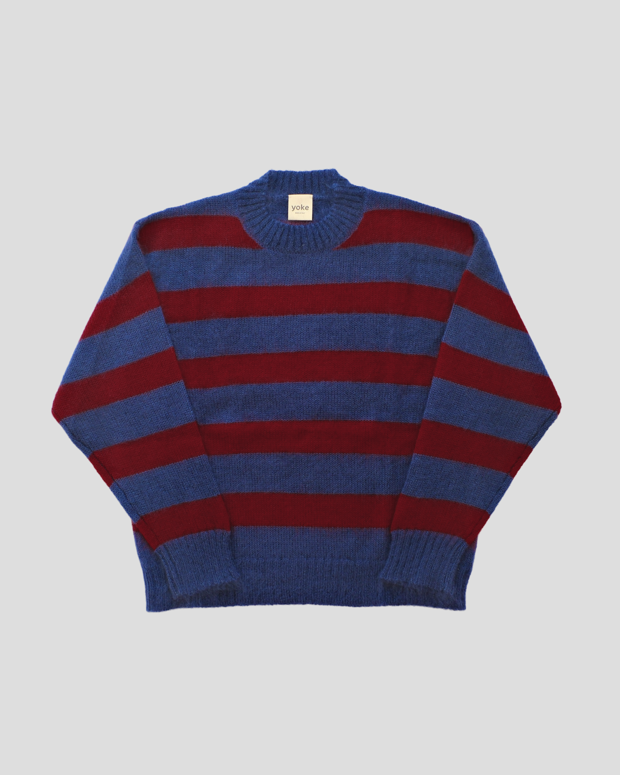 Navy & Red Brushed Mohair Stripe Jumper