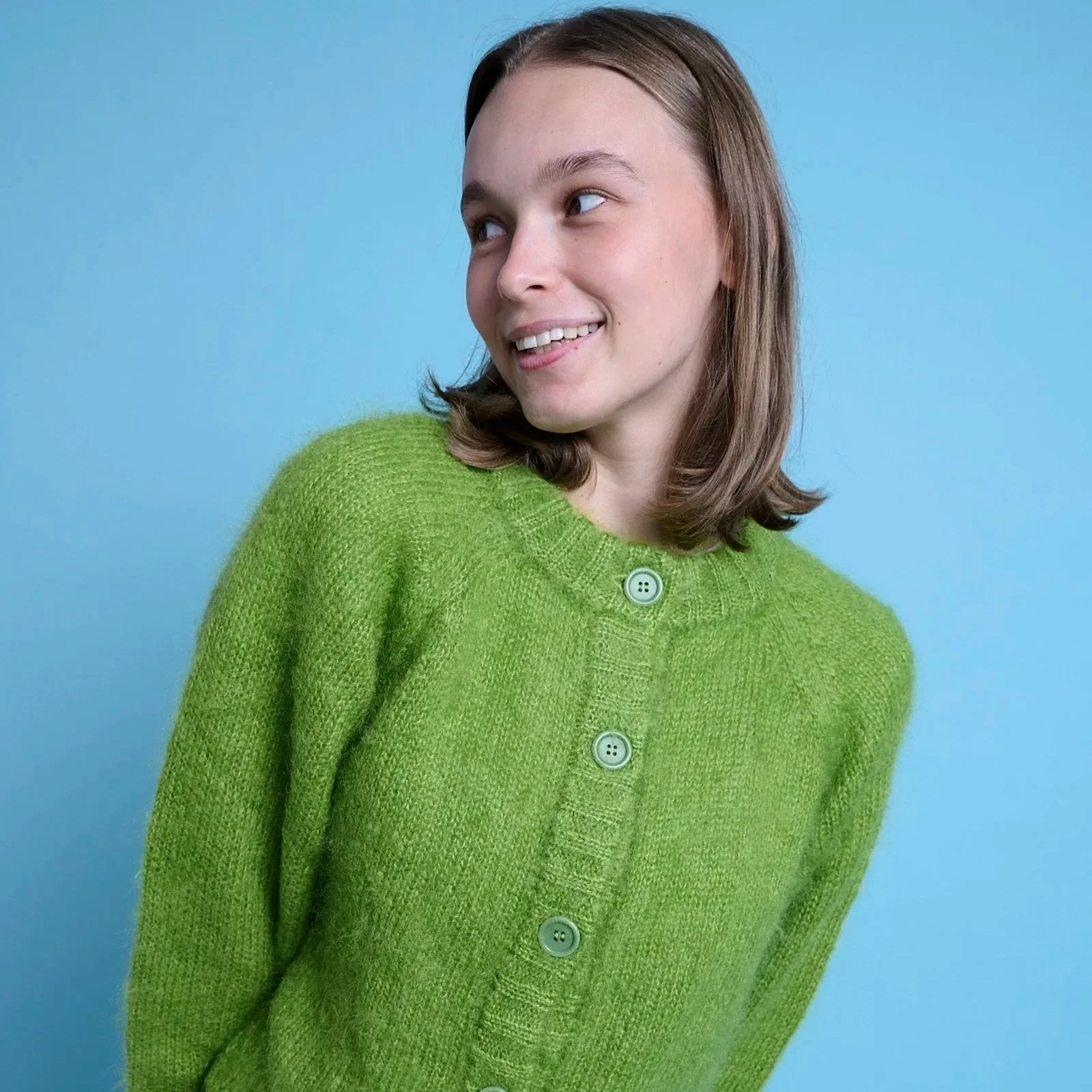 Green Brushed Mohair Cara Cardigan