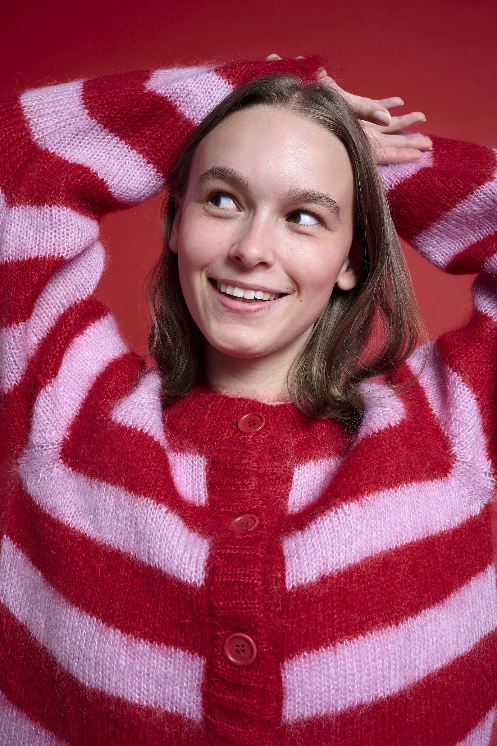 Red & Pink Brushed Mohair Stripe Cara Cardigan