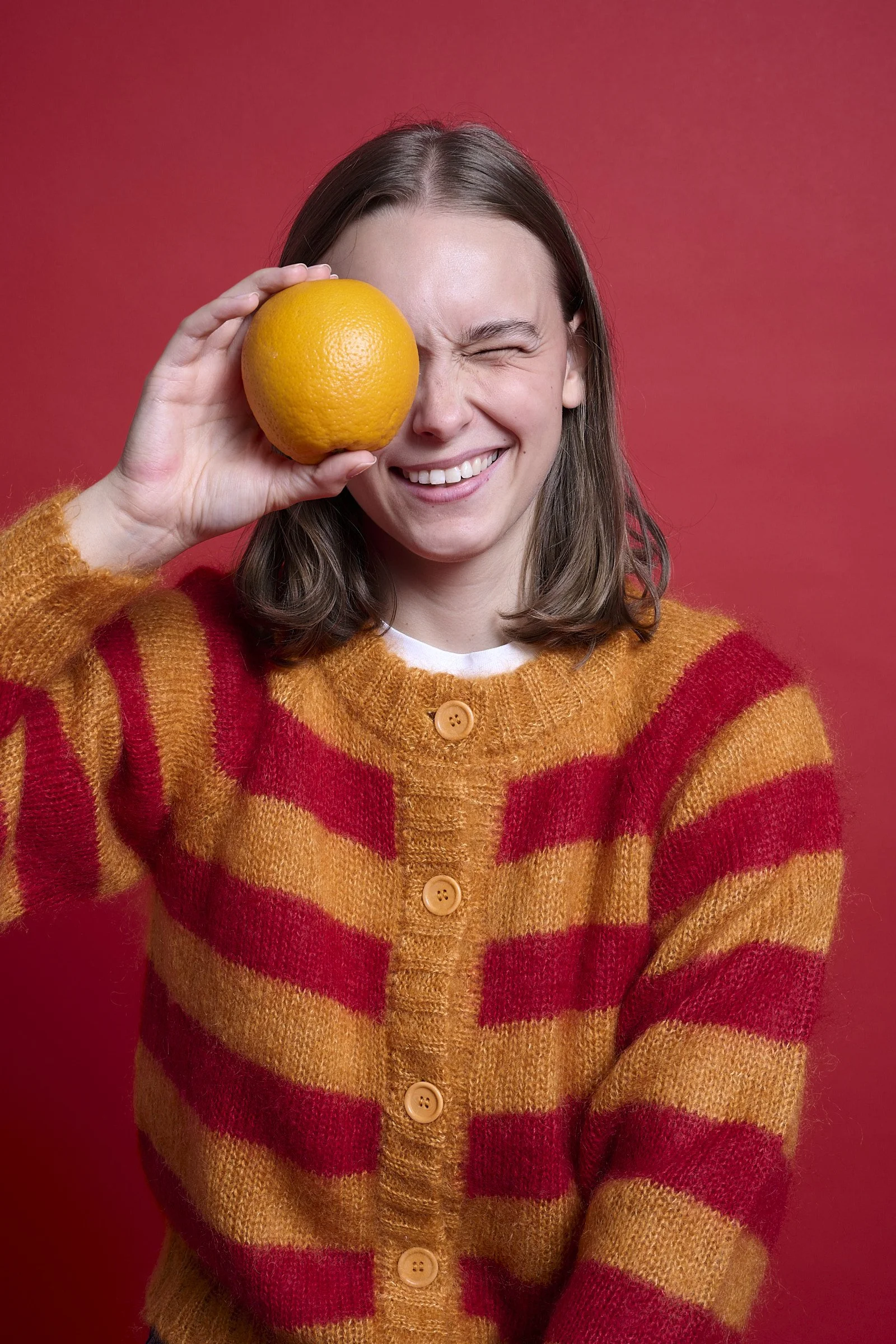 Orange & Red Brushed Mohair Stripe Cara Cardigan