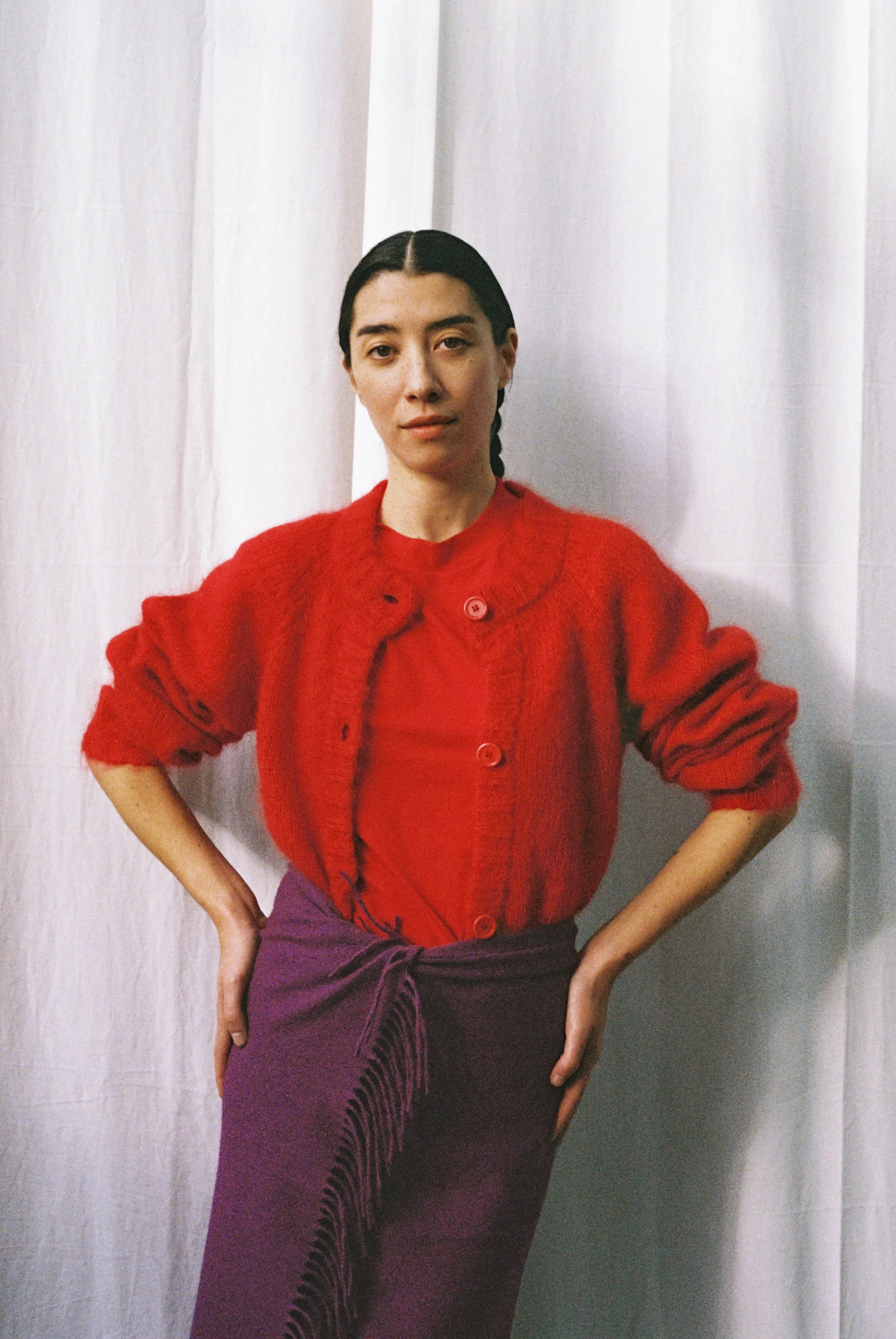 Red Brushed Mohair Cara Cardigan