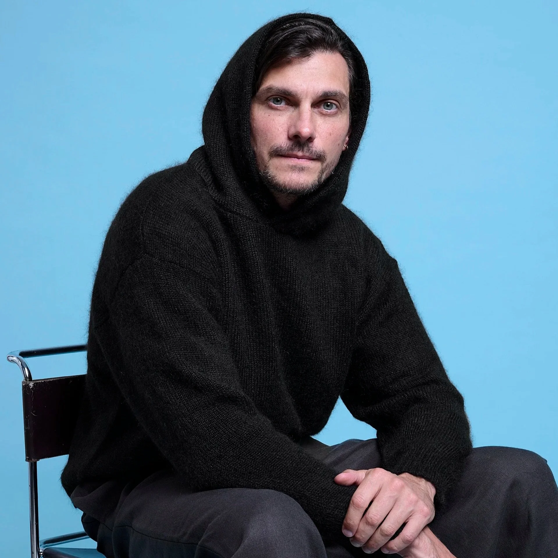 Black Brushed Mohair Hoodie