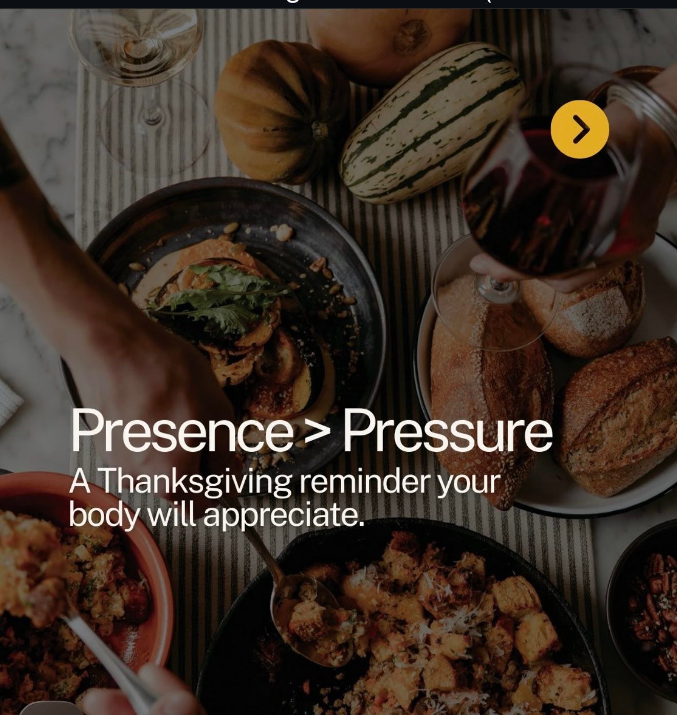 The holidays can hit your nervous system hard. Food changes. Family stress. Routines break. But your body works better when you slow down and stay present.

Breathe before you eat.
Chew your food. 
Don't rush. 
Drop the guilt. 
These small habits can