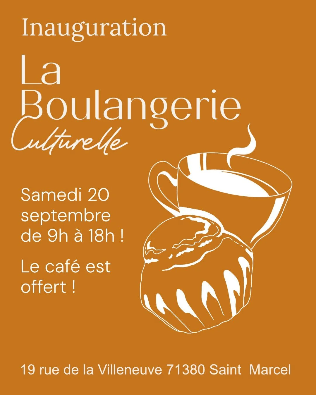 Vous &ecirc;tes invit&eacute;&middot;e&middot;s &agrave; l'inauguration de La Boulangerie Culturelle samedi 20 septembre &agrave; partir de 9h ! 

Au programme : 
- Visite du fournil et du four &agrave; bois 🔥🪵
- D&eacute;gustation des produits 🍞

