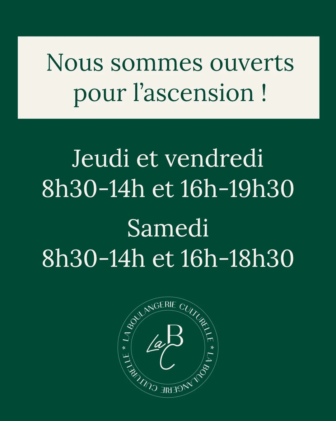 Vous pouvez nous retrouver pendant le pont ! 

&Agrave; la boutique :  jeudi, vendredi et samedi
Au march&eacute; de chalon : vendredi matin ! 

&agrave; bient&ocirc;t !