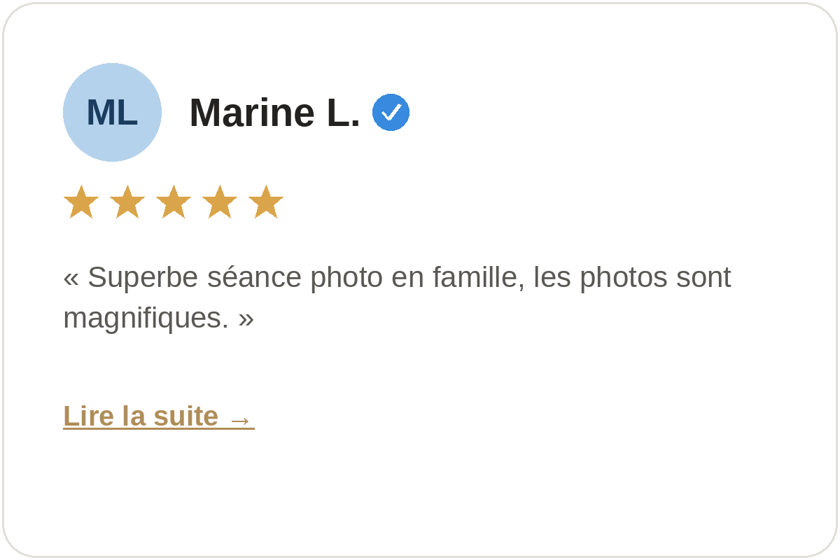 Avis Google 5 étoiles de Marine L. sur une séance photo famille avec Fabien Lefebvre Photographe en Martinique