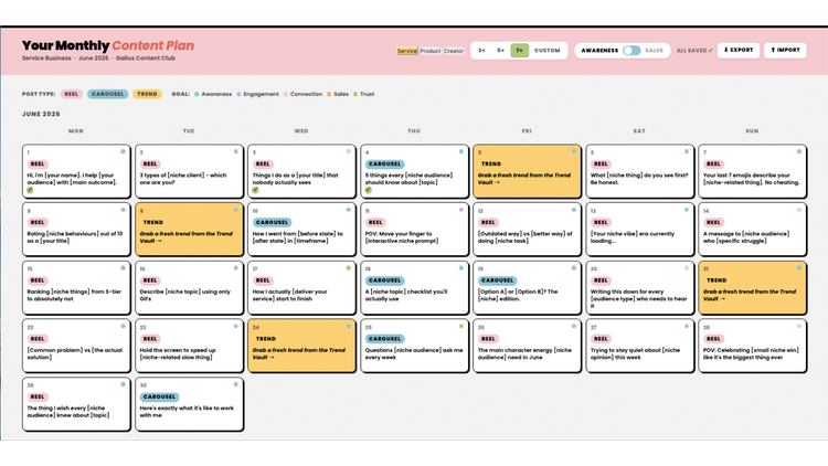 A real Content Plan preview