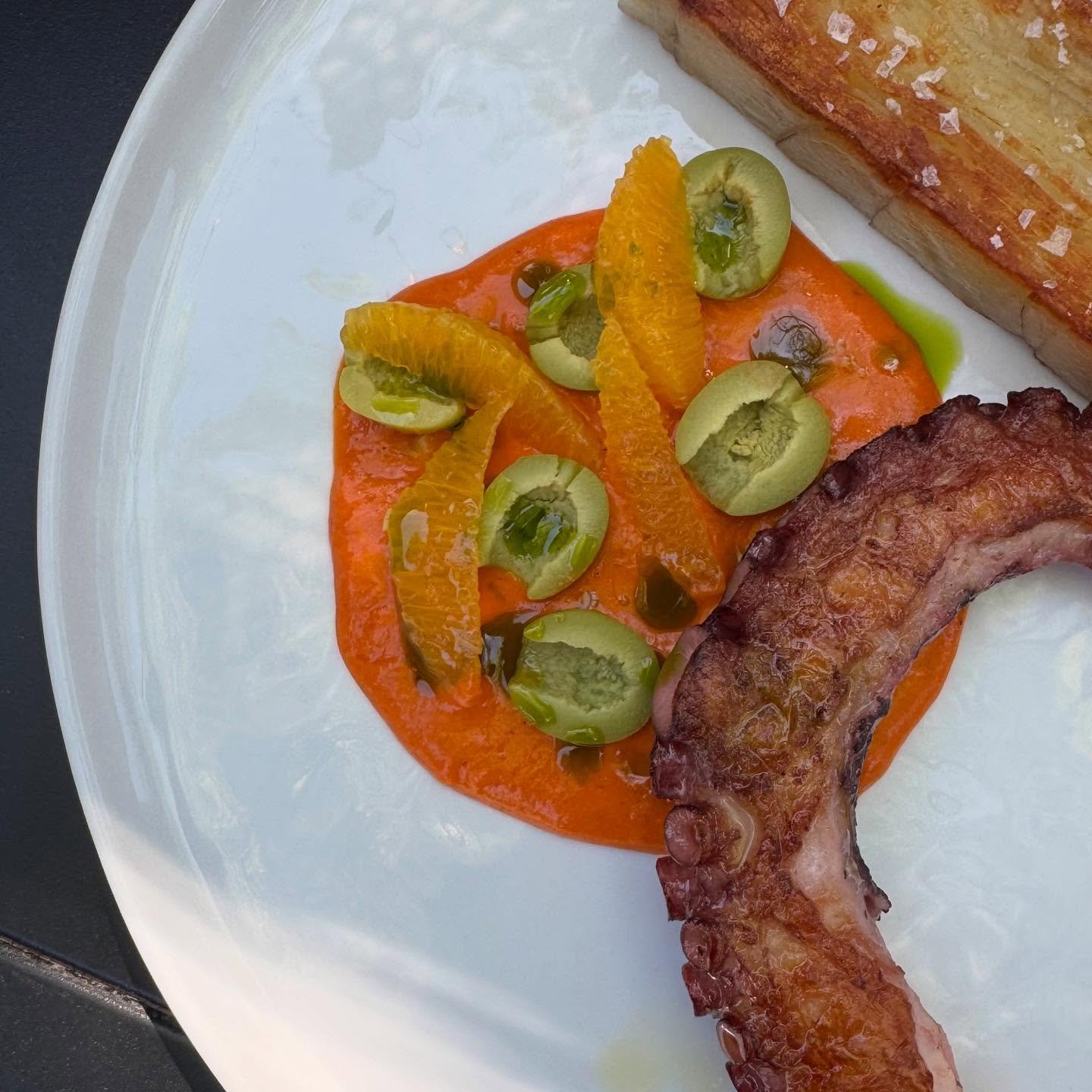 SPANISH OCTOPUS | potato pav&eacute;, romesco, castelvetrano, orange
