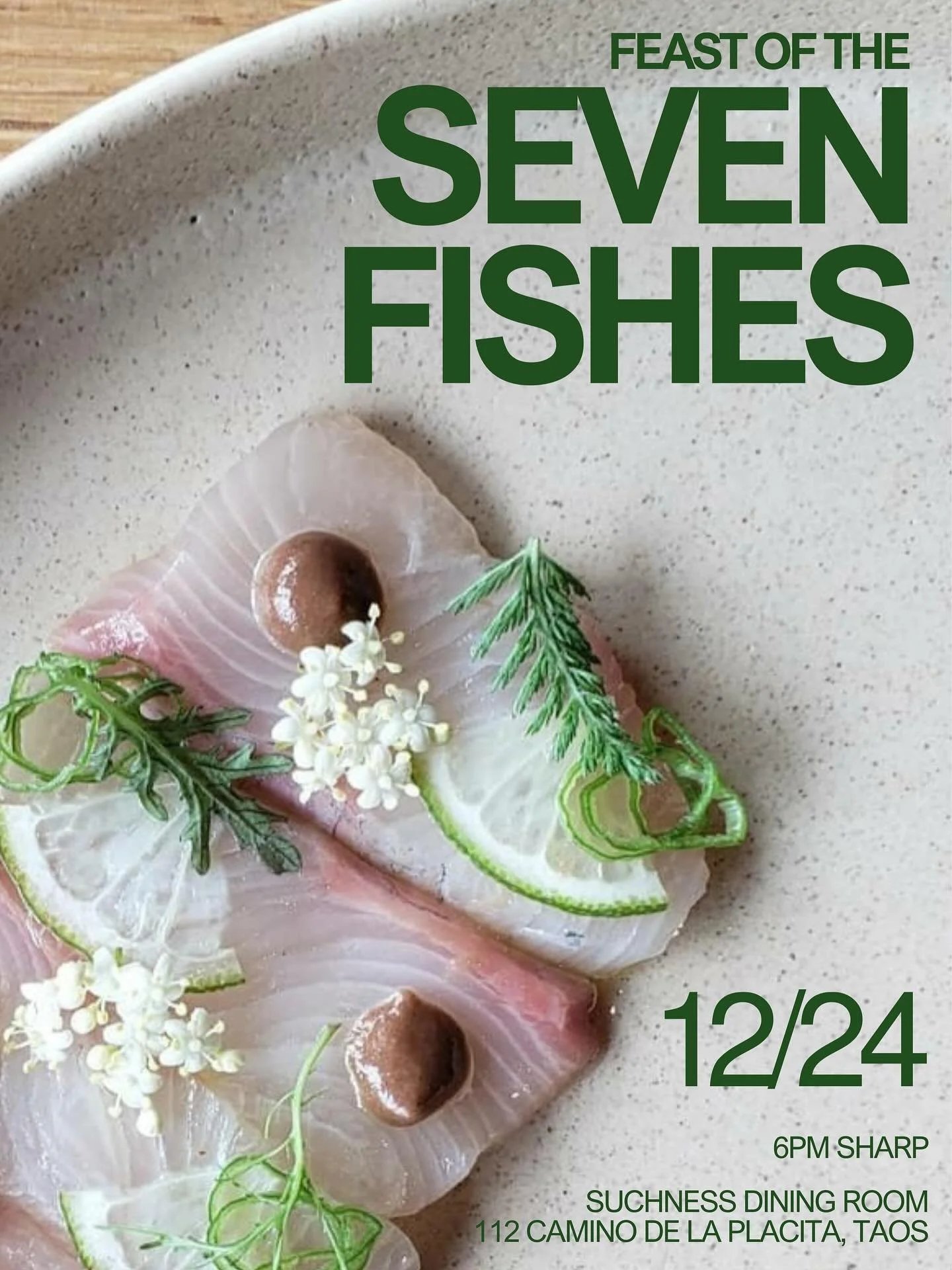 🦞Only a few tickets left! 🐠

Feast of the Seven Fishes is a grand holiday meal traditional to Kevin&rsquo;s Italian family and many Italian-American families, so we&rsquo;re bringing this celebration of food and holiday cheer to Taos - sharing it w