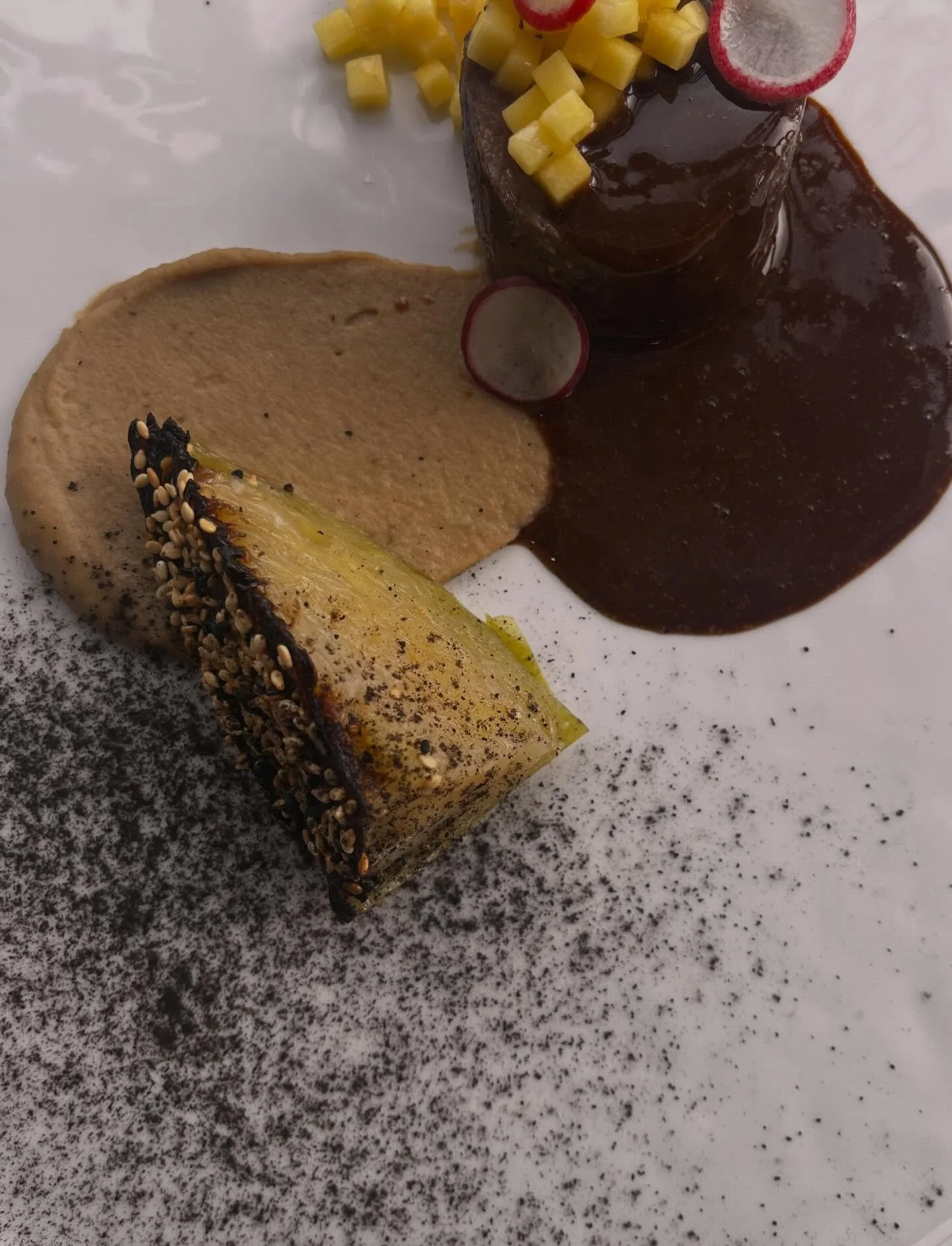 Venison loin: koji cabbage, mole poblano, chestnut puree, mango 

On tonight 

. . . and it is ridiculous