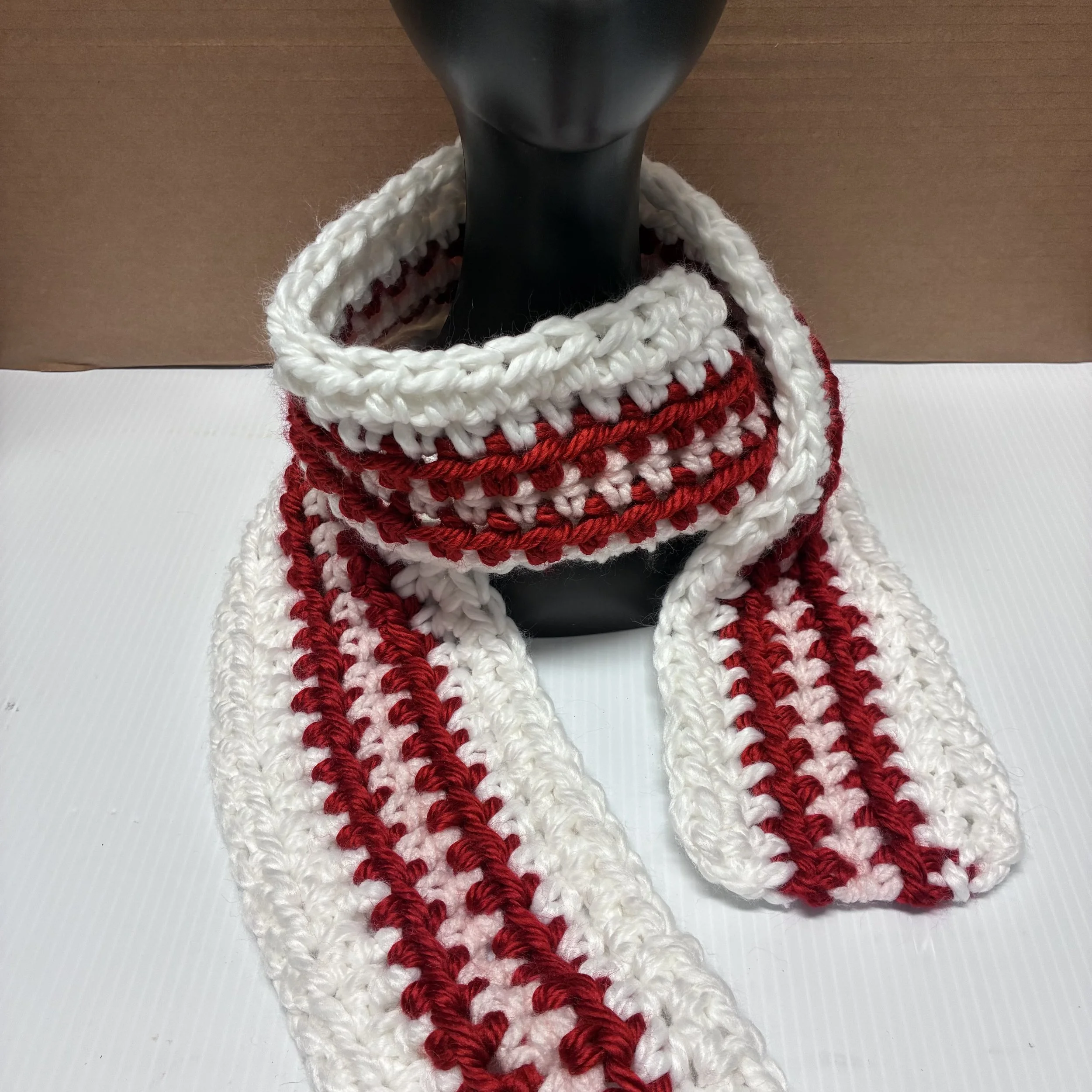 Red & White Crochet Scarf