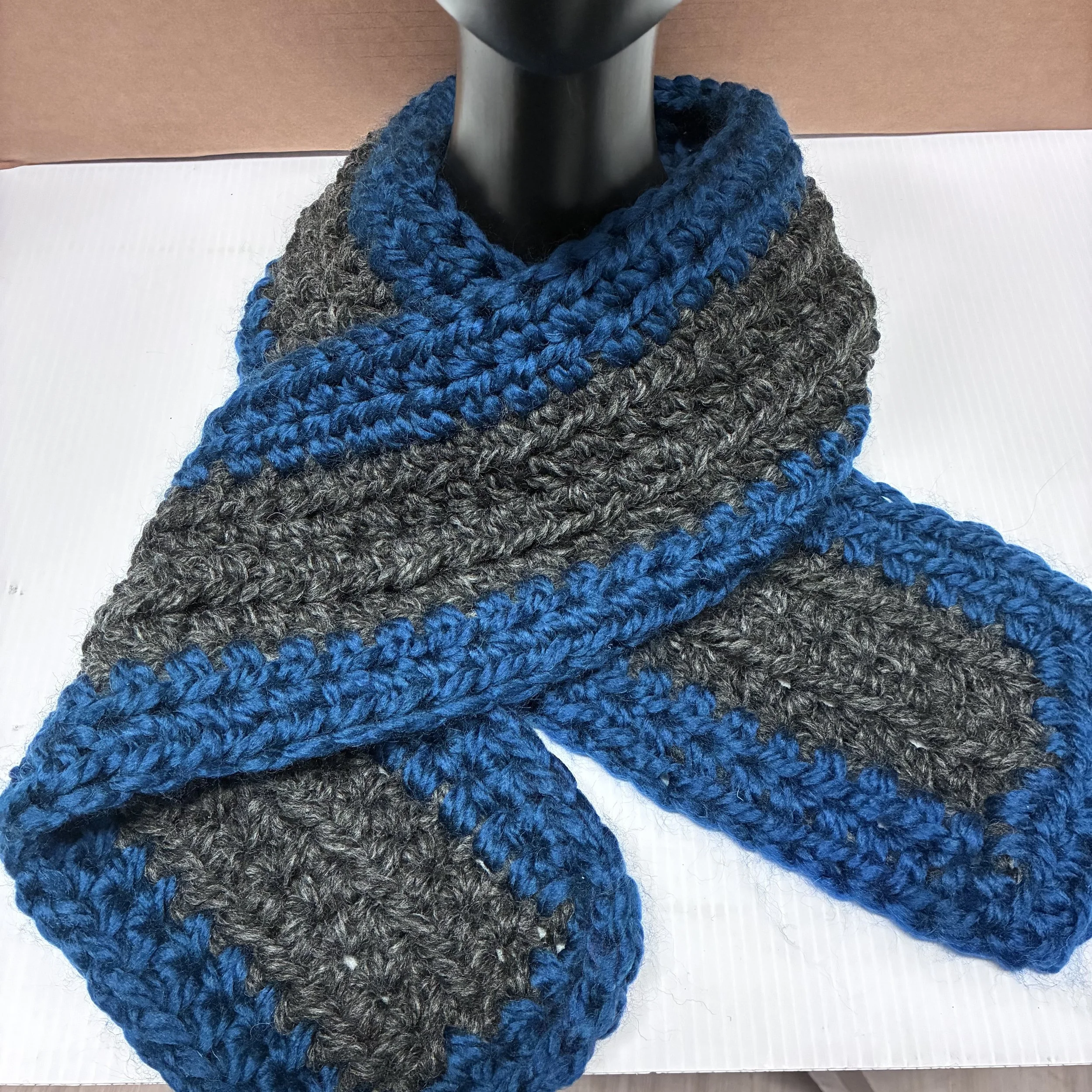 Blue & Grey Crochet Scarf