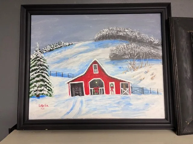 Winter Barn Landscape Framed 23x19