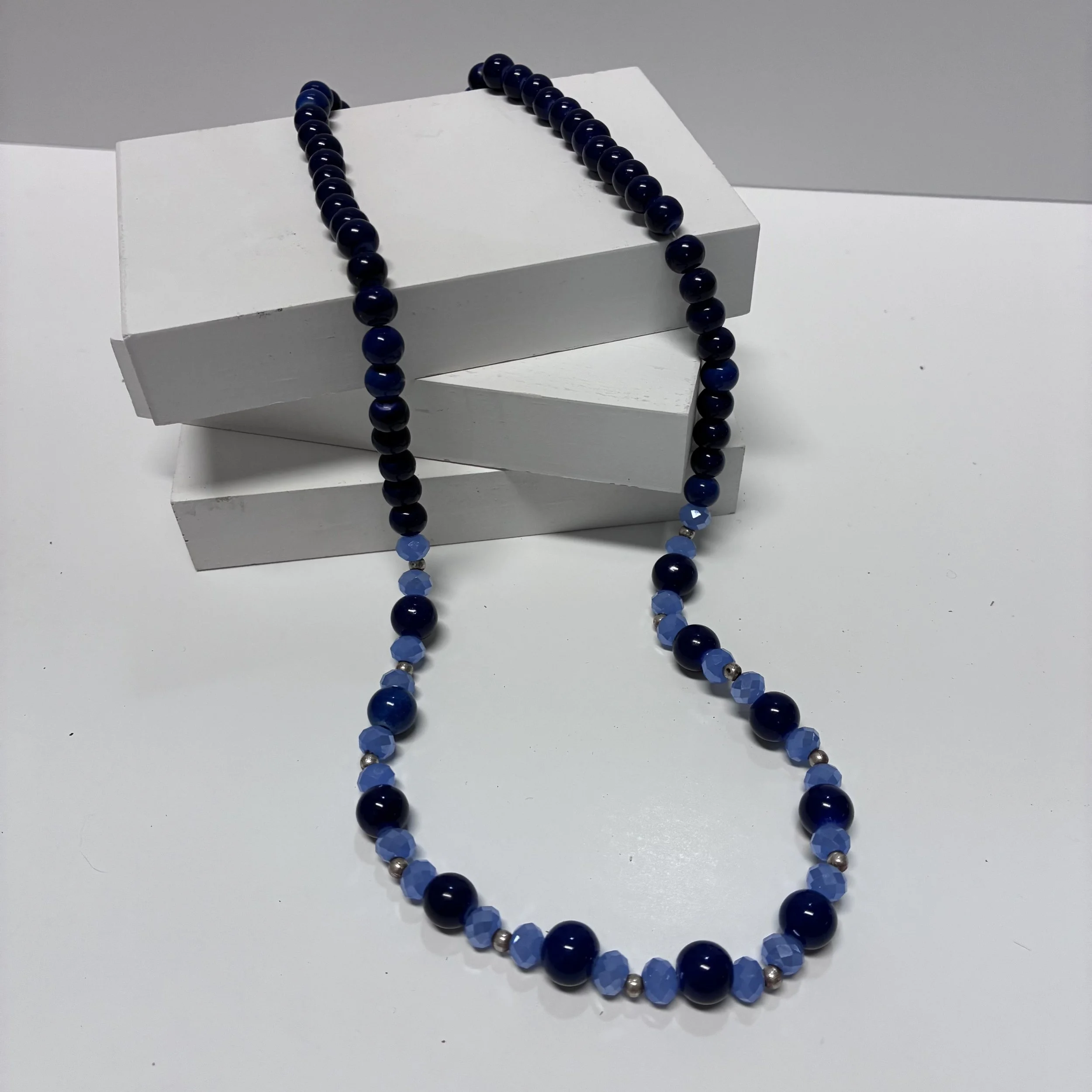 Blue Bead Necklace, 10"