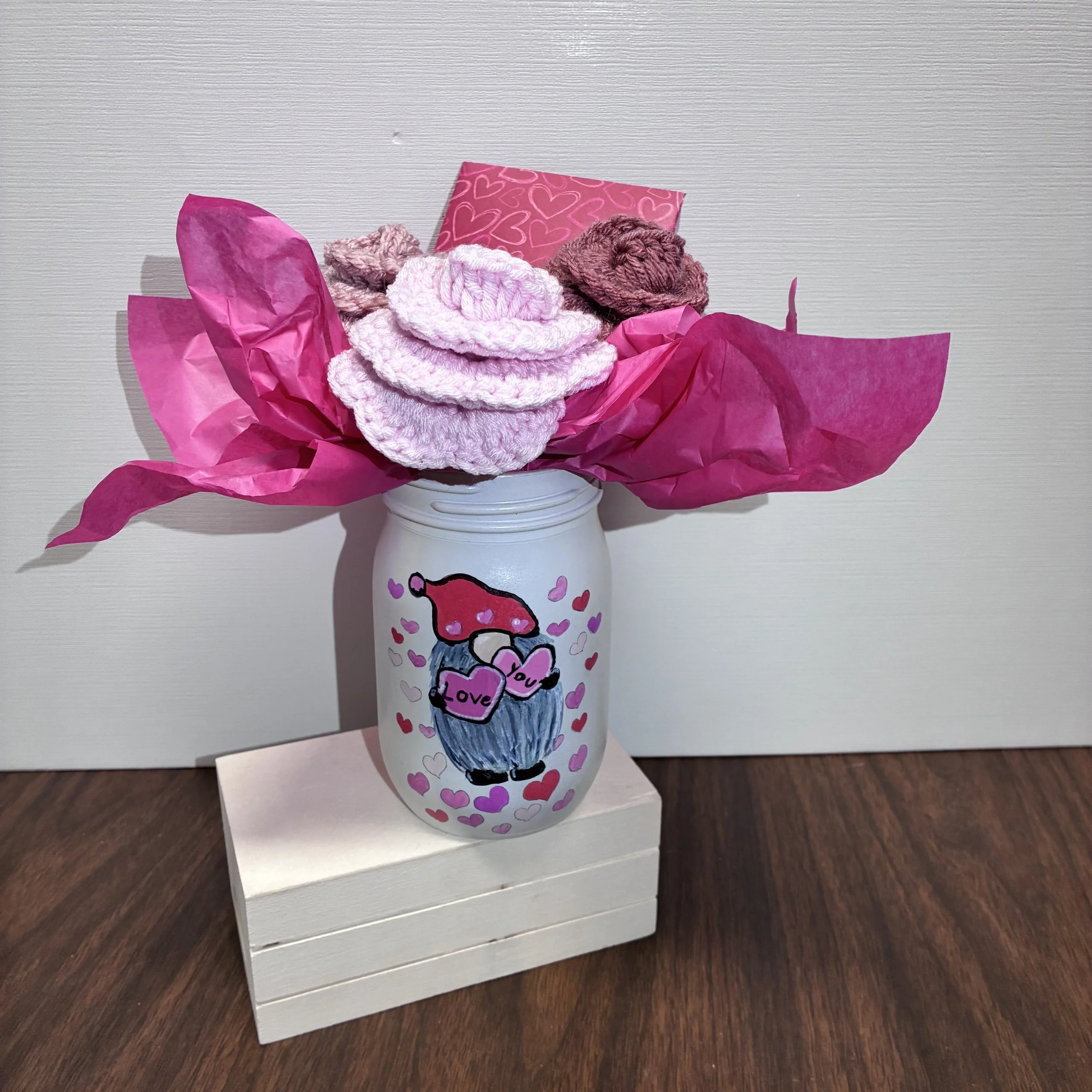 Crochet Flower Bouquet in Painted Mason Jar
