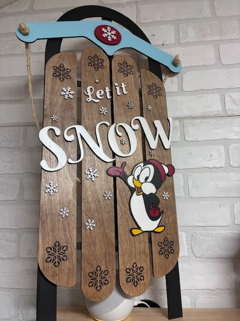 Festive 'Let it Snow' Wooden Sled Sign