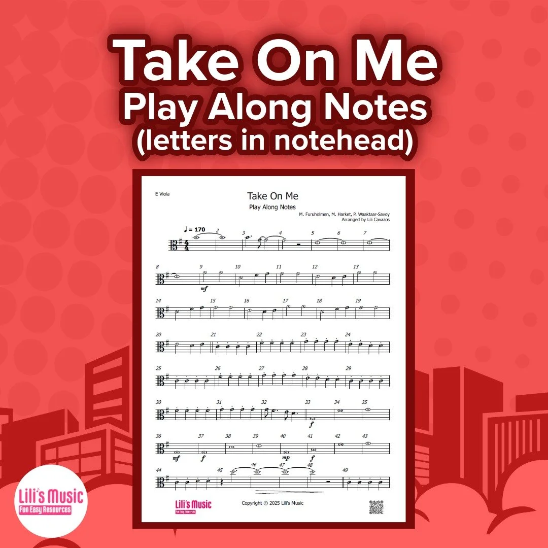Take On Me Play Along Notes (letters in notehead)