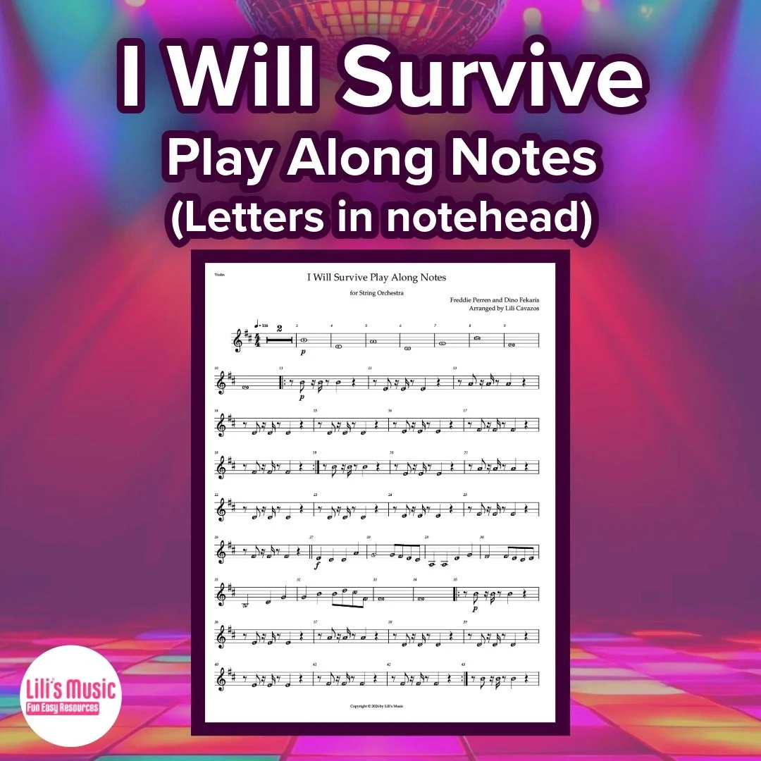 I Will Survive Play Along Notes (letters in notehead)