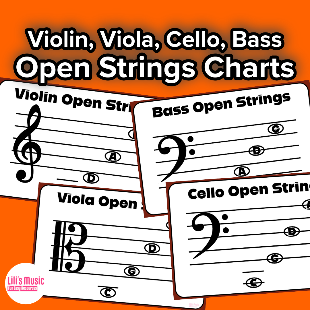 Printed Open Strings- Notes on Staff Bundle - Violin, Viola, Cello, Bass