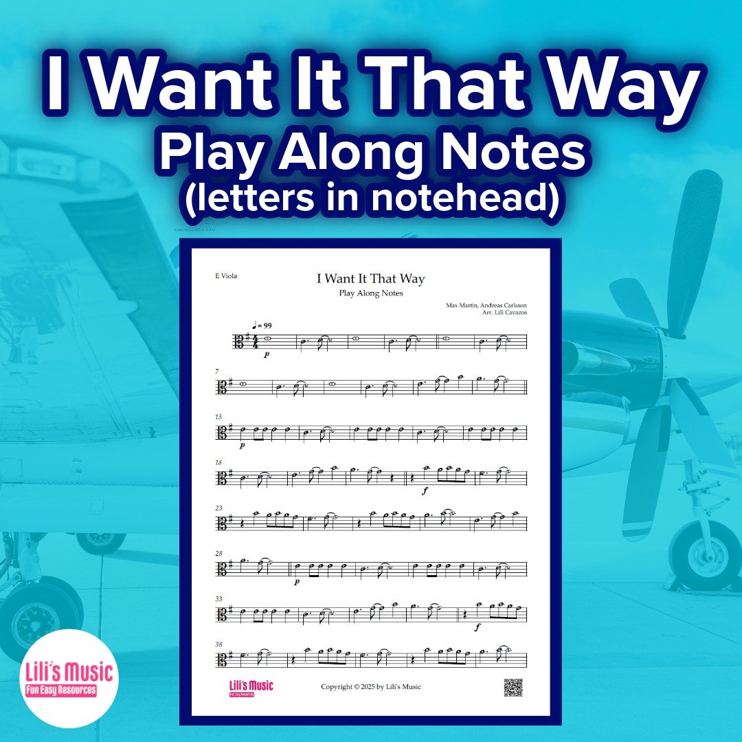 I Want It That Way Play Along Notes (letters in notehead)