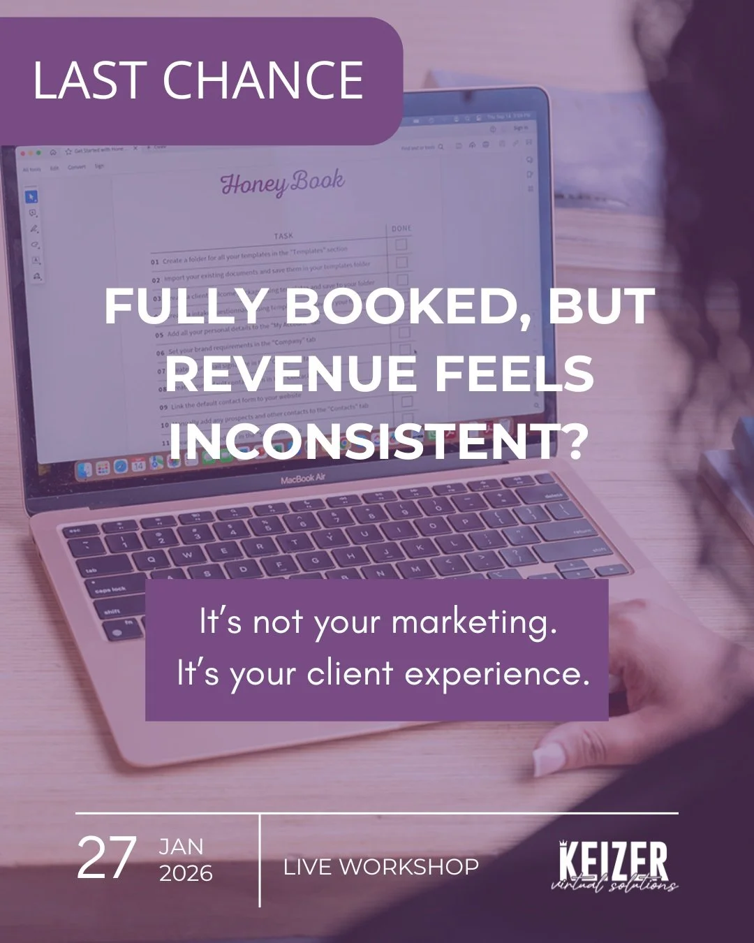 LAST CHANCE - JOIN THE LIVE WORKSHOP
Most revenue plateaus past six figures aren&rsquo;t caused by pricing or marketing alone.
They&rsquo;re caused by what happens after a client says yes:

&ndash; Contracts ending quietly
&ndash; Upsells offered too