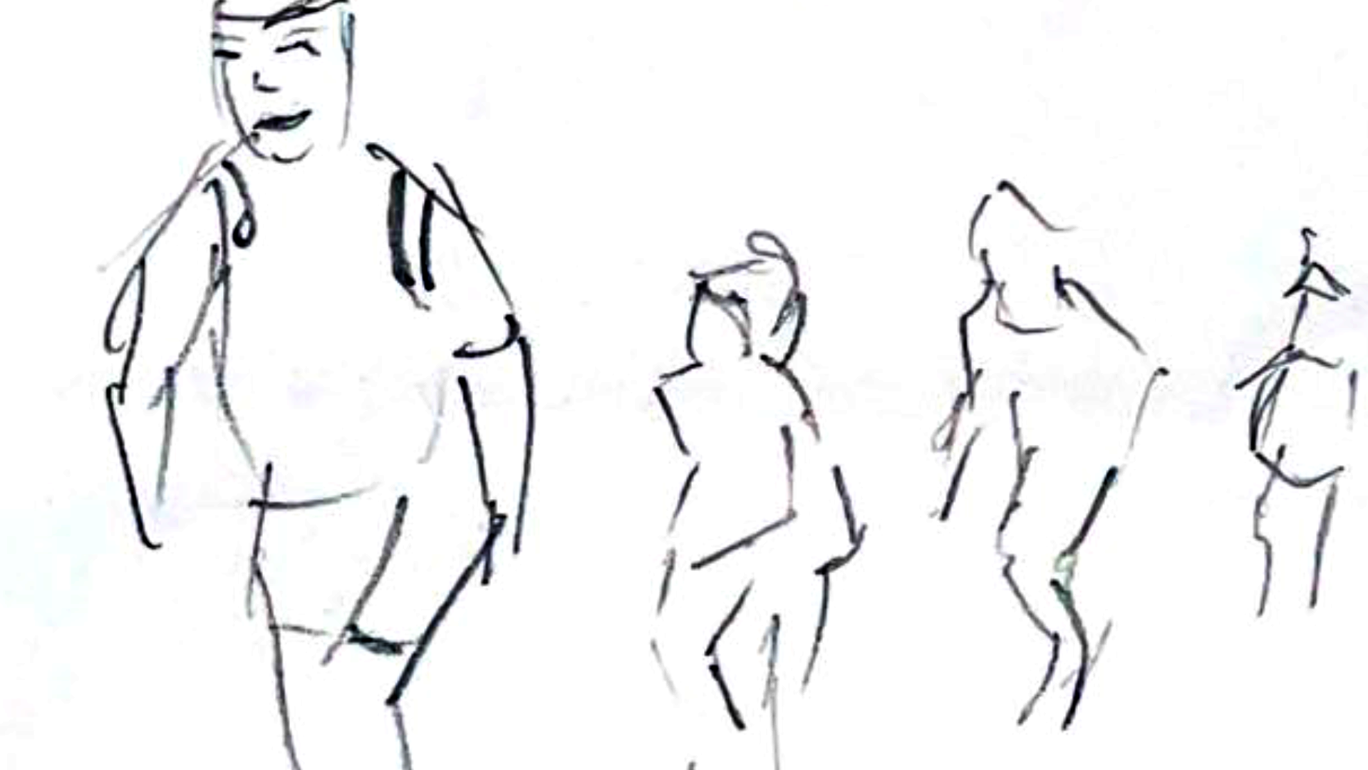 12. MS the friends hiking up an incline, "On man" is boldly and confidently leading the way with endless energy whilst the others are tired and flagging