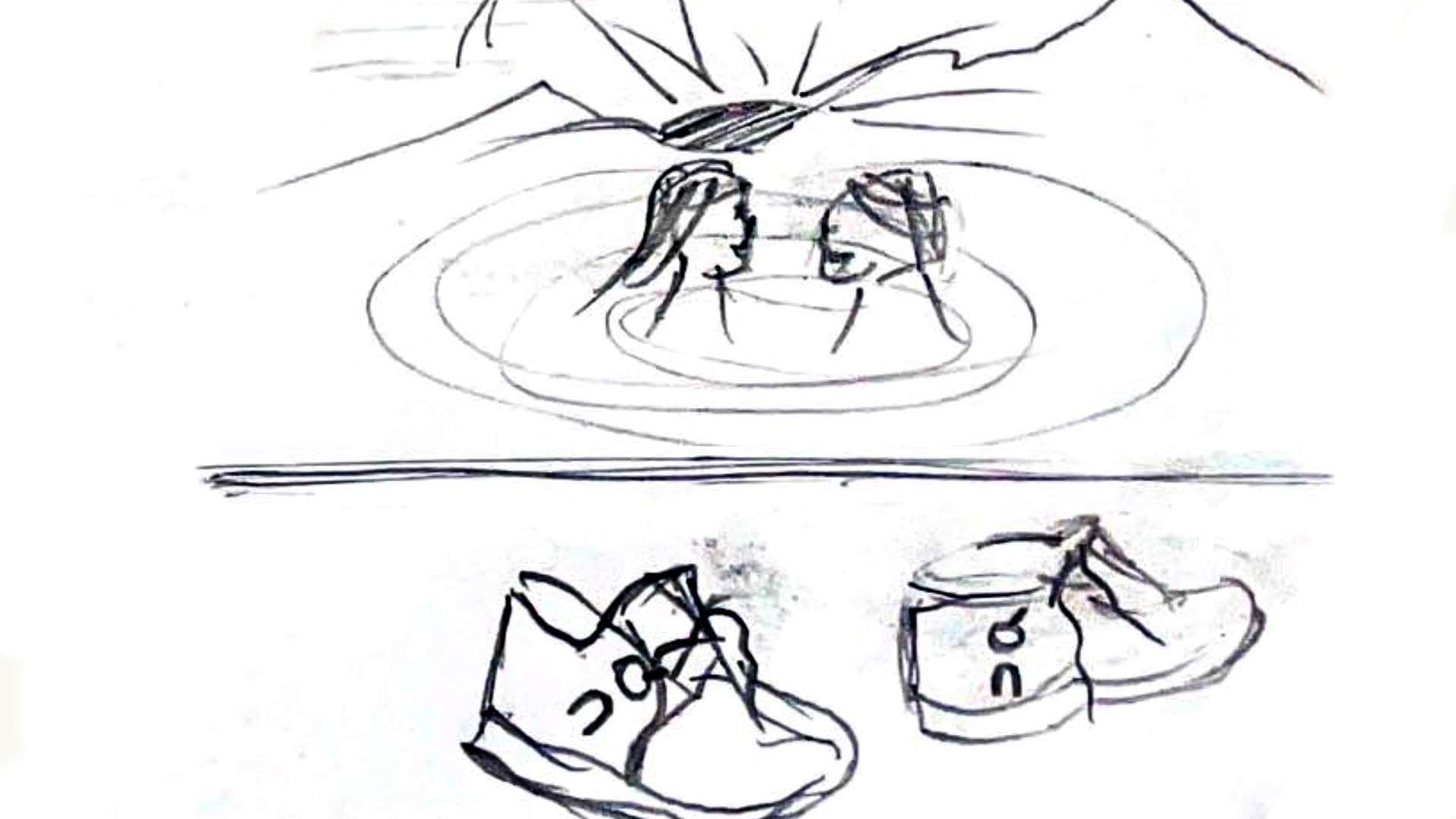 30. MS we linger on this shot and see her On shoe next to his On shoe, the two of them are having a special moment, the sun is rising in the background behind the Swiss mountains