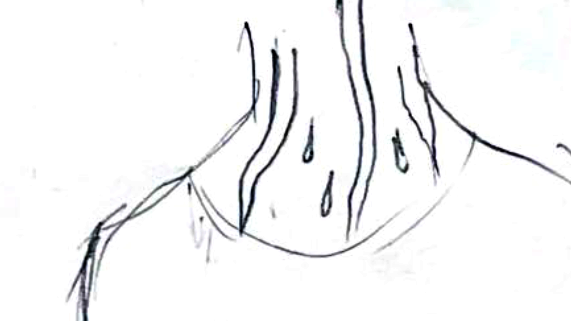 14. CU beads of sweat dripping down his neck, he's panting