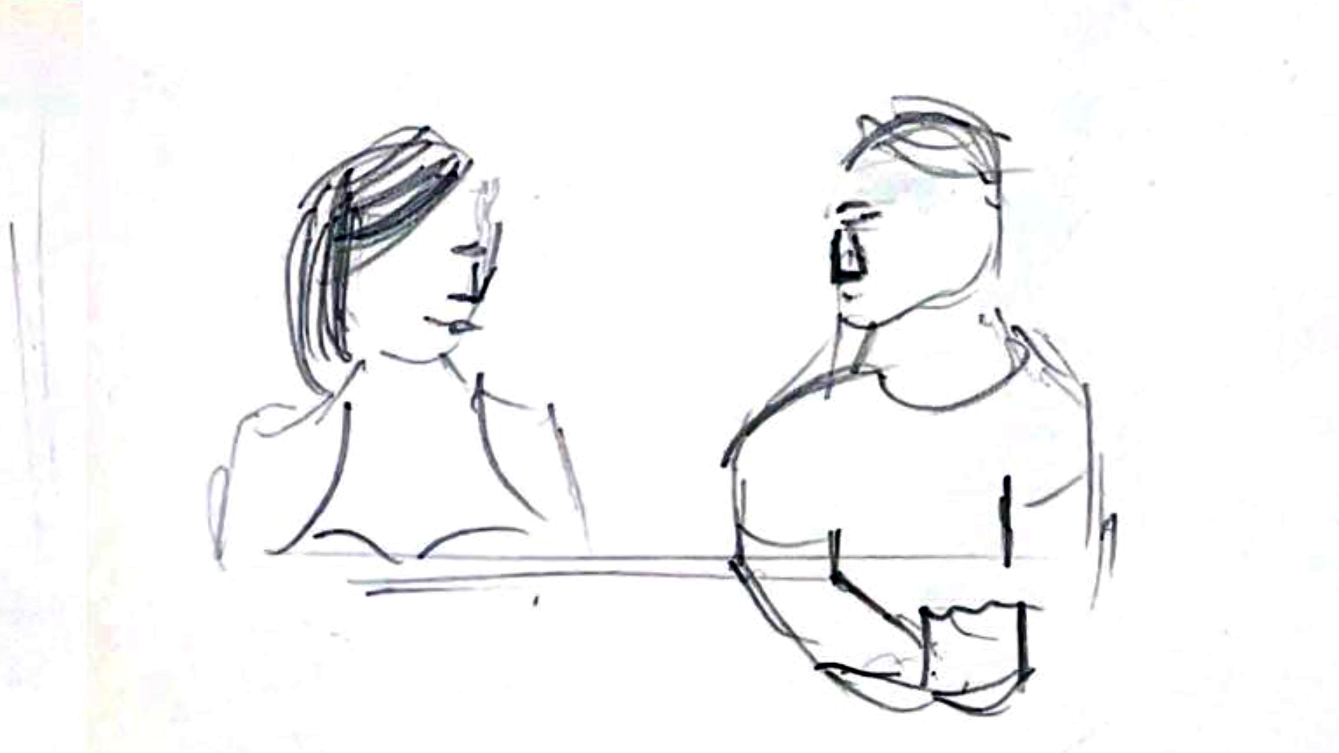 24. MS from front, woman sits next to him and they're chatting