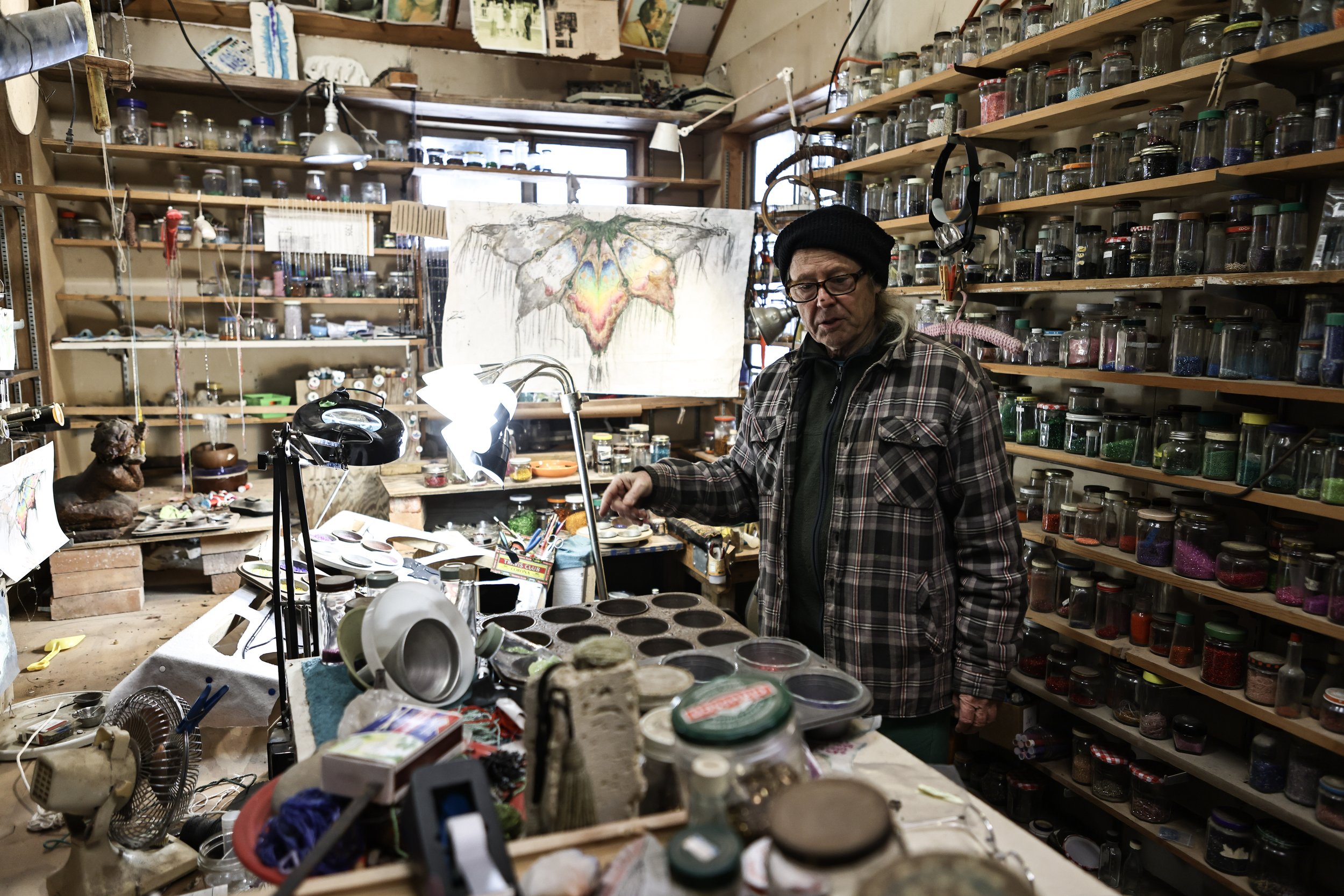 Talbot in his art studio located in the back of his house. All of his art pieces are created in his self sufficient studio, which he built in the early 1990’s.