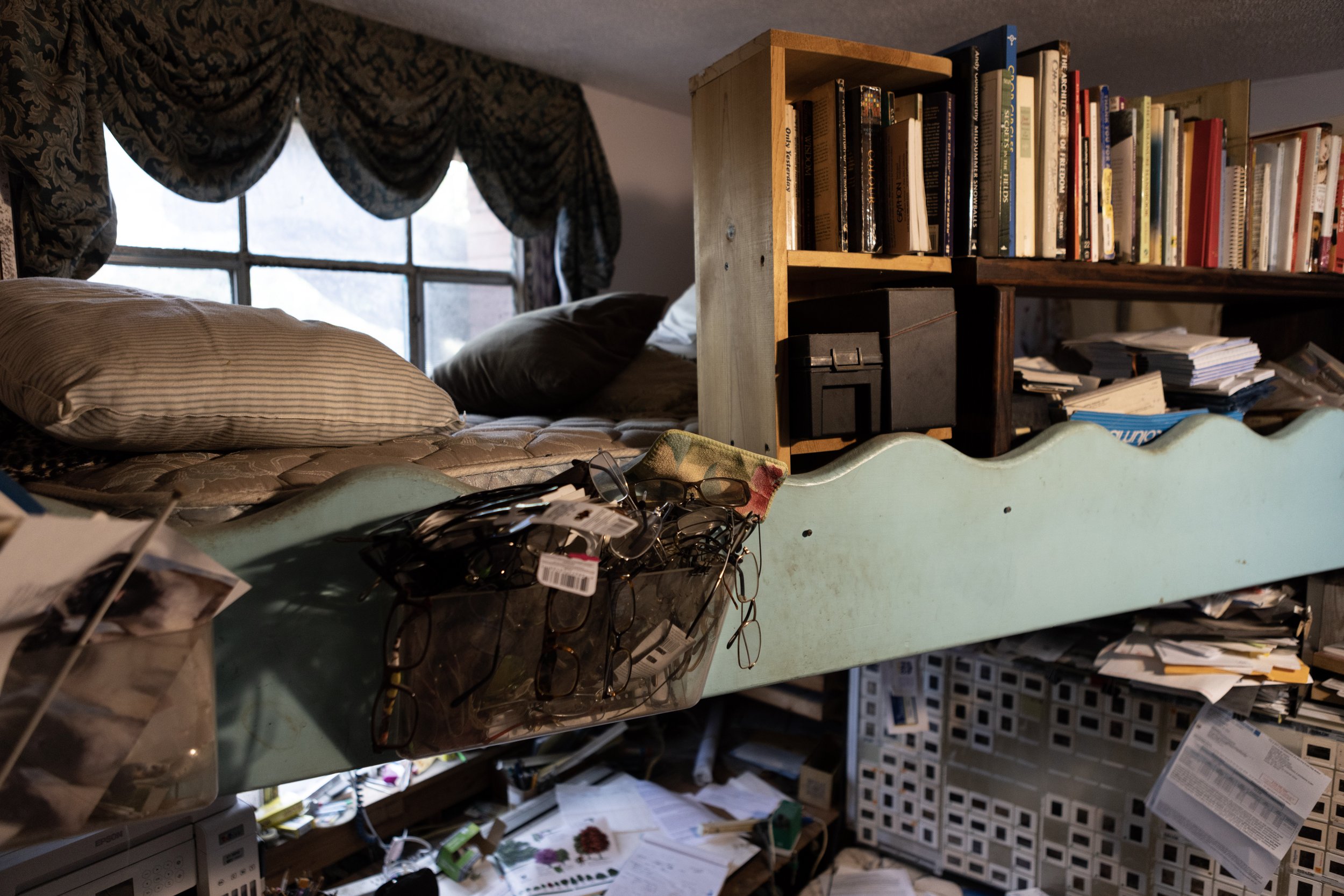 His loft, which still holds his old mattress and is still above his office desk. It is one of the original features of his house.