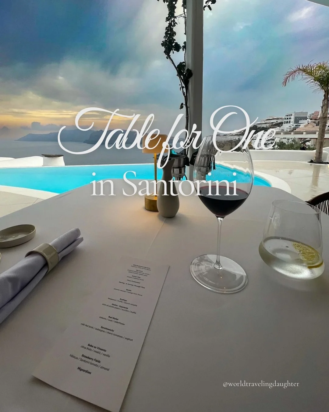 ✨ Welcome to the first episode of my Table for One series✨

Botrini&rsquo;s in Santorini set the stage for redefining luxury dining alone. Imagine candlelight, ocean breezes, and a Michelin-starred plate crafted just for you, no plus one required.

C