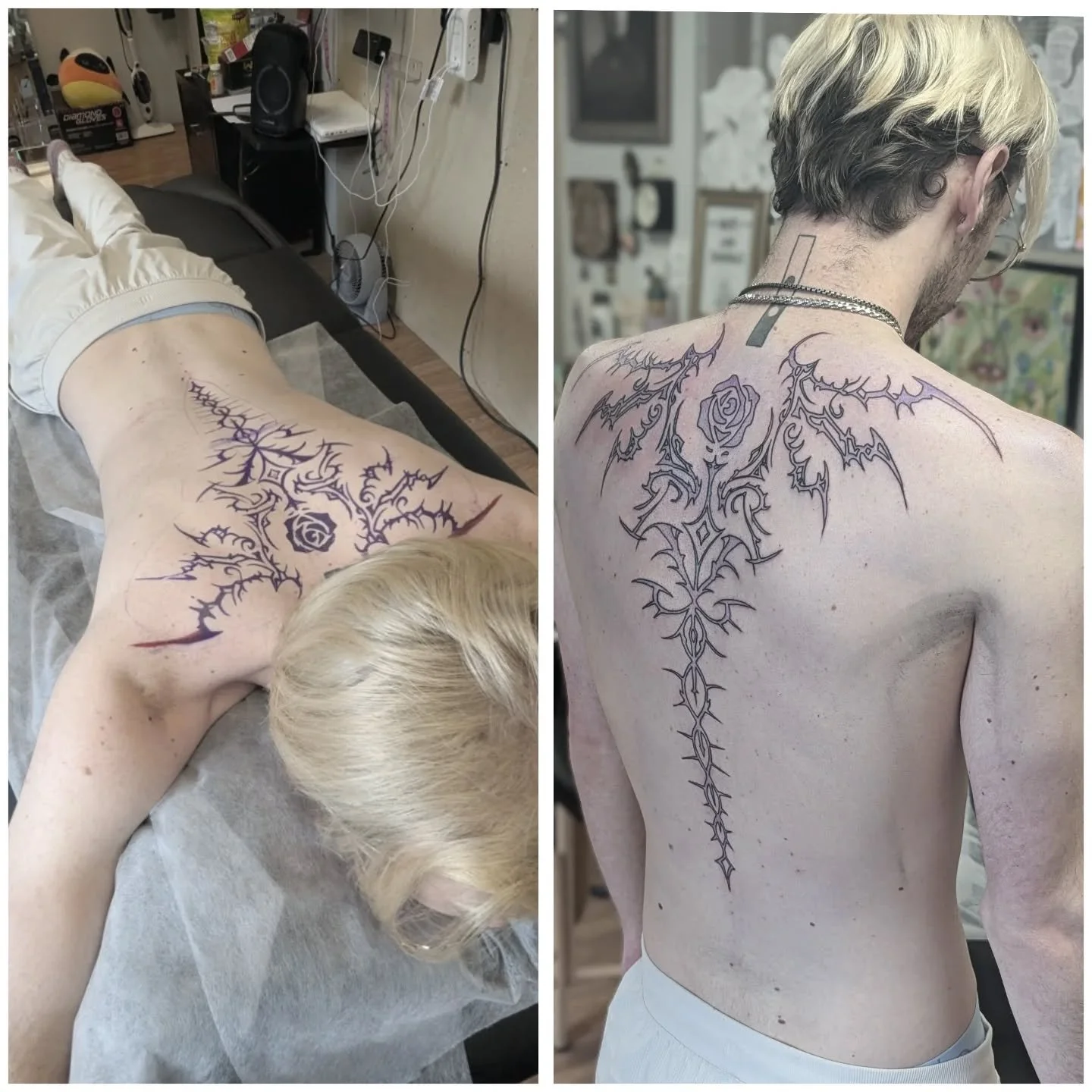 Do you know what anime this is from? 

Thanks @brady_lemeek for sitting tough for these lines! Black fill next!

#tattooprocess #backpeice #blackworktattoo