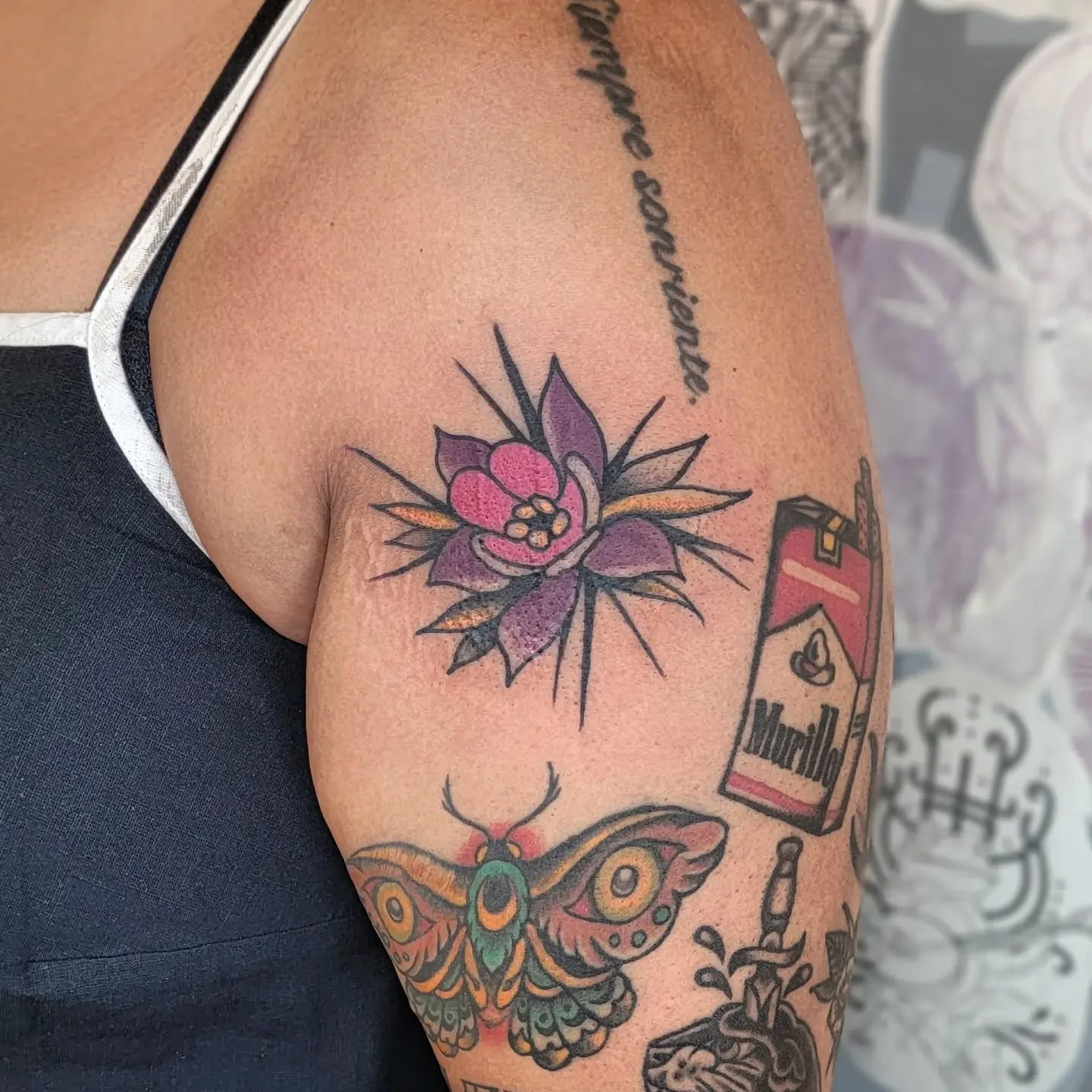 Columbine circa July 2025 it's cute my doods!

#tattoo #columbinetattoo #colortattoo