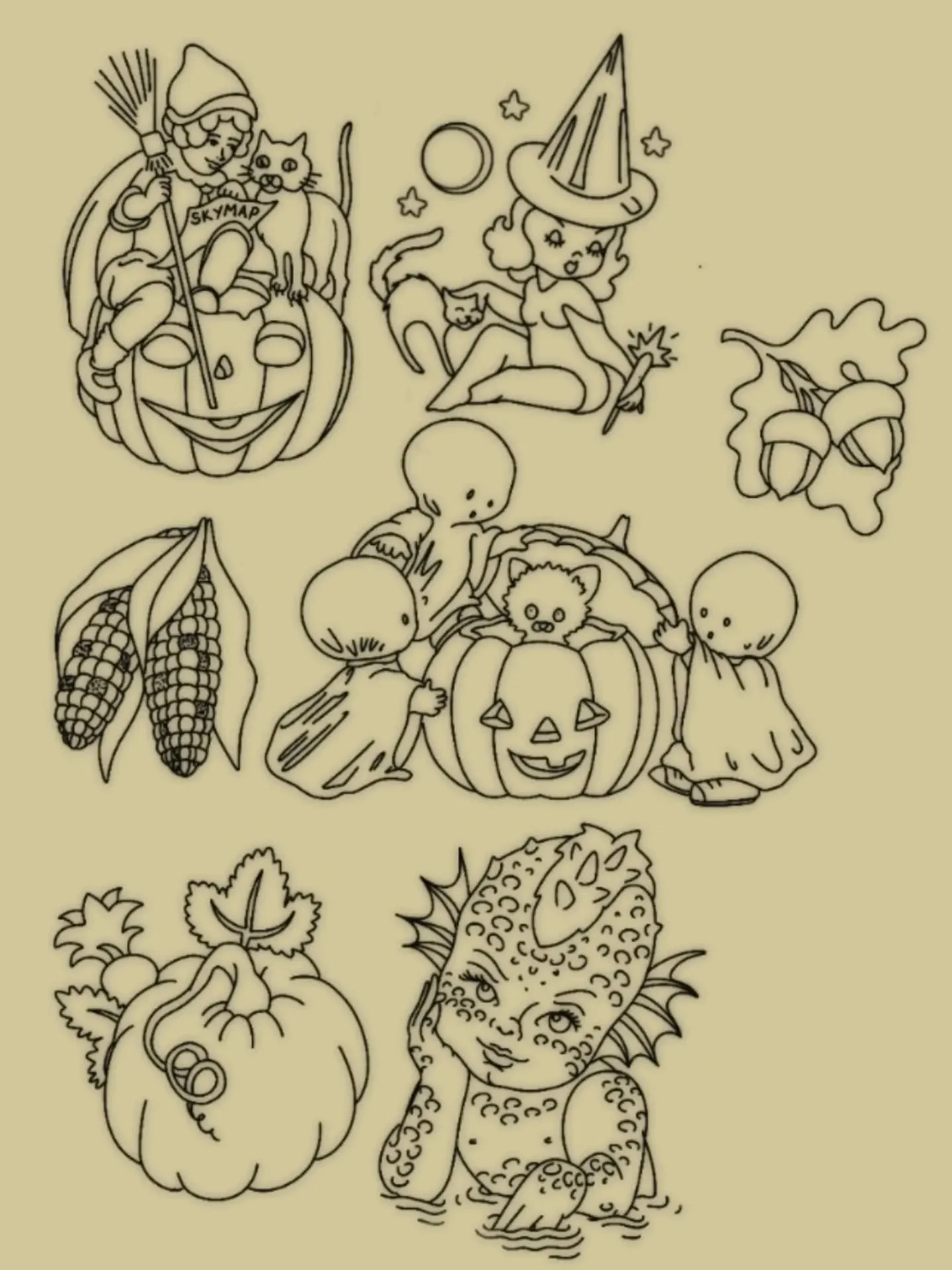 Preview of fall flash 🍂🍁🍎

These are drawn from vintage Halloween and fall ephemera.

I'll have 3 sheets coming out soon 🙏🙏
This one, as well as an all original sheet and a few black and grey realism ideas. 

Stay tuned!