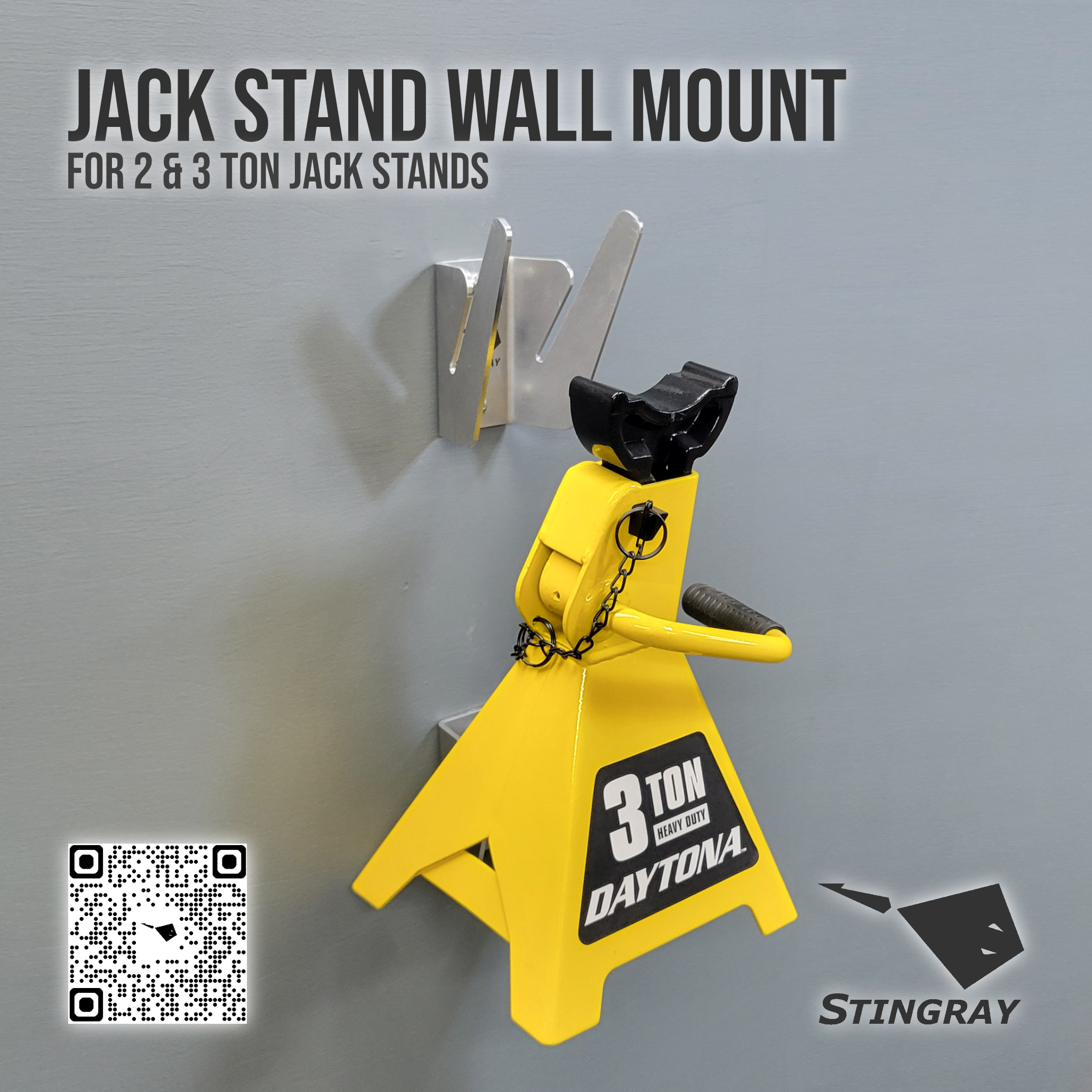 Jackstand Wall Mount for 2 and 3 Ton Jack Stands, 2-Pack