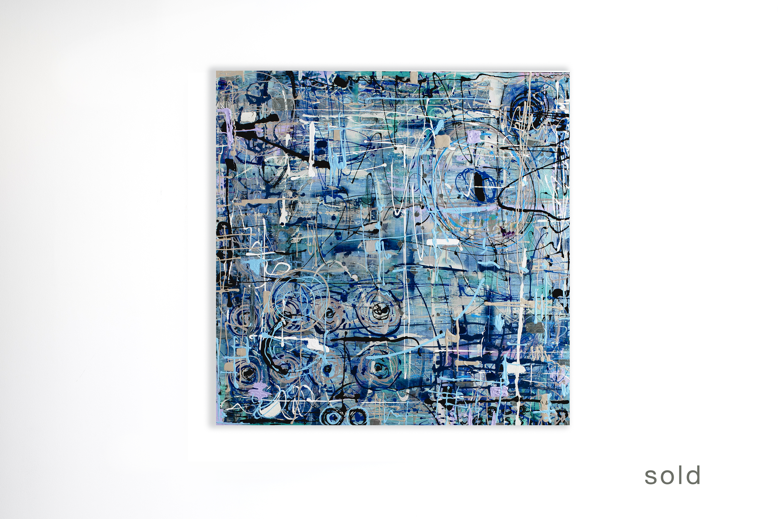 Blue Noise Between Thoughts | Acrylic & Glass Paint on Canvas | 3W x 3H  | Sold