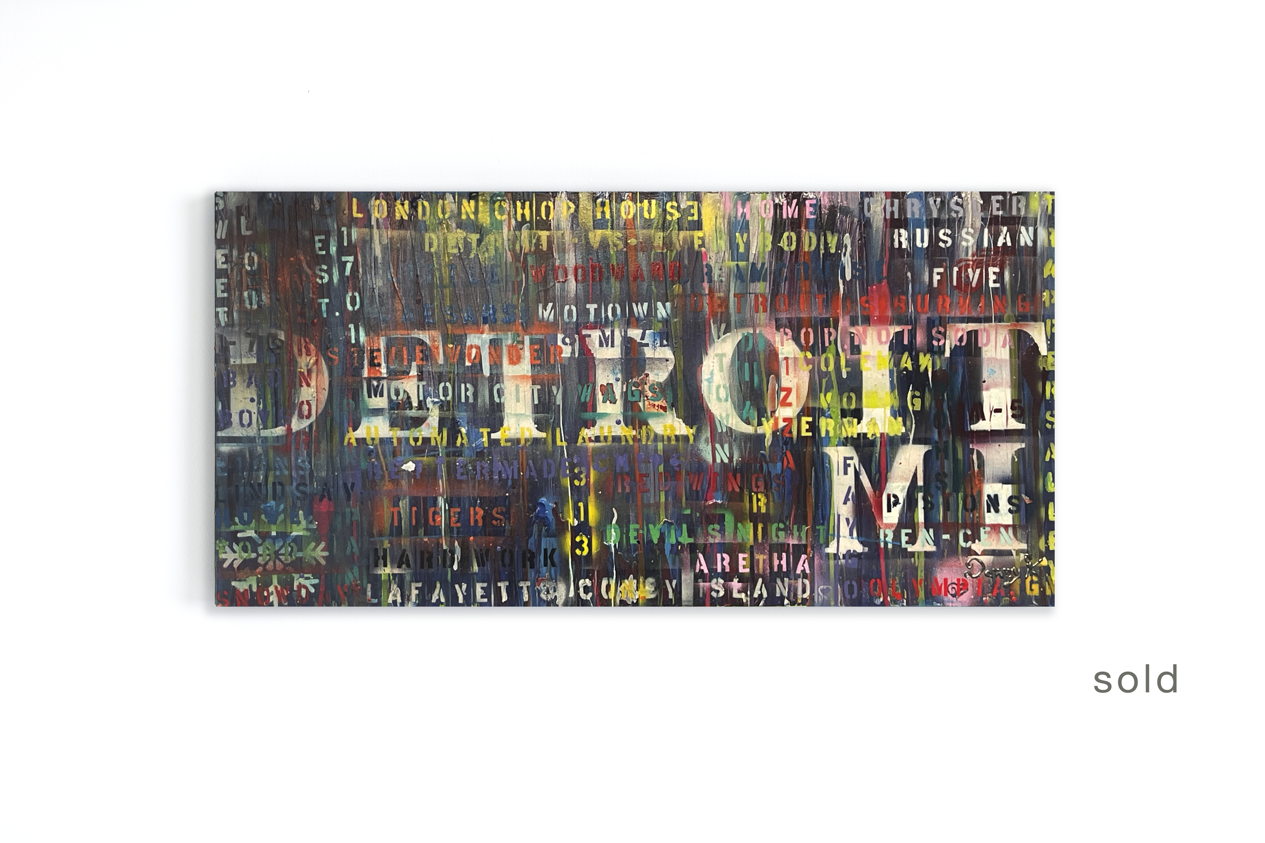 J WAGS IN THE D | Acrylic & Spray Paint On Canvas | 48W x 24H x 1D | Sold